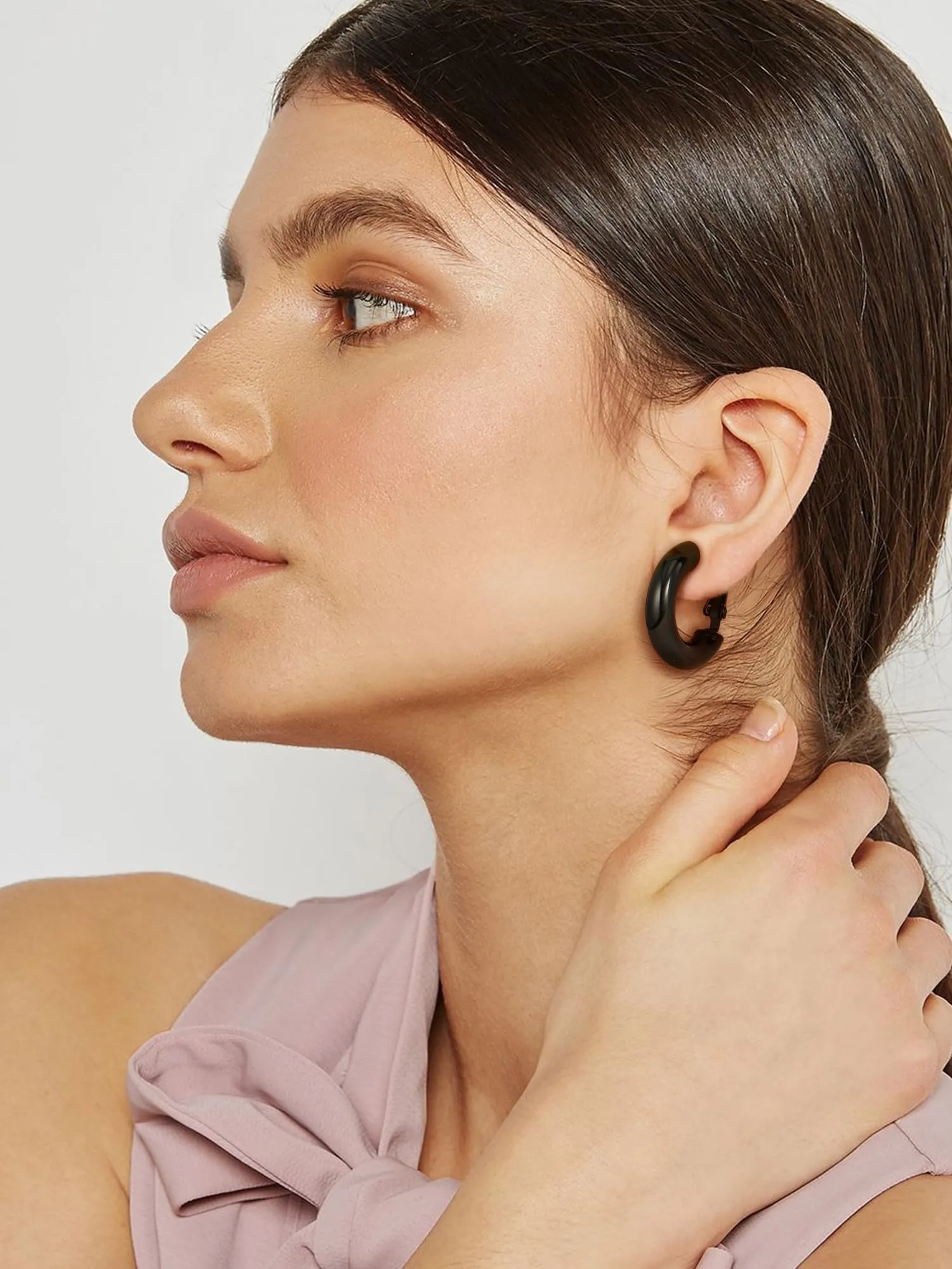 PROSTEEL Orecchini a Cerchio, 20MM, Orecchini Donna Nero, Combinazioni di Impilamento, Chiusura Minimalista Linee Morbide, con Confezione Regalo - immagine 4