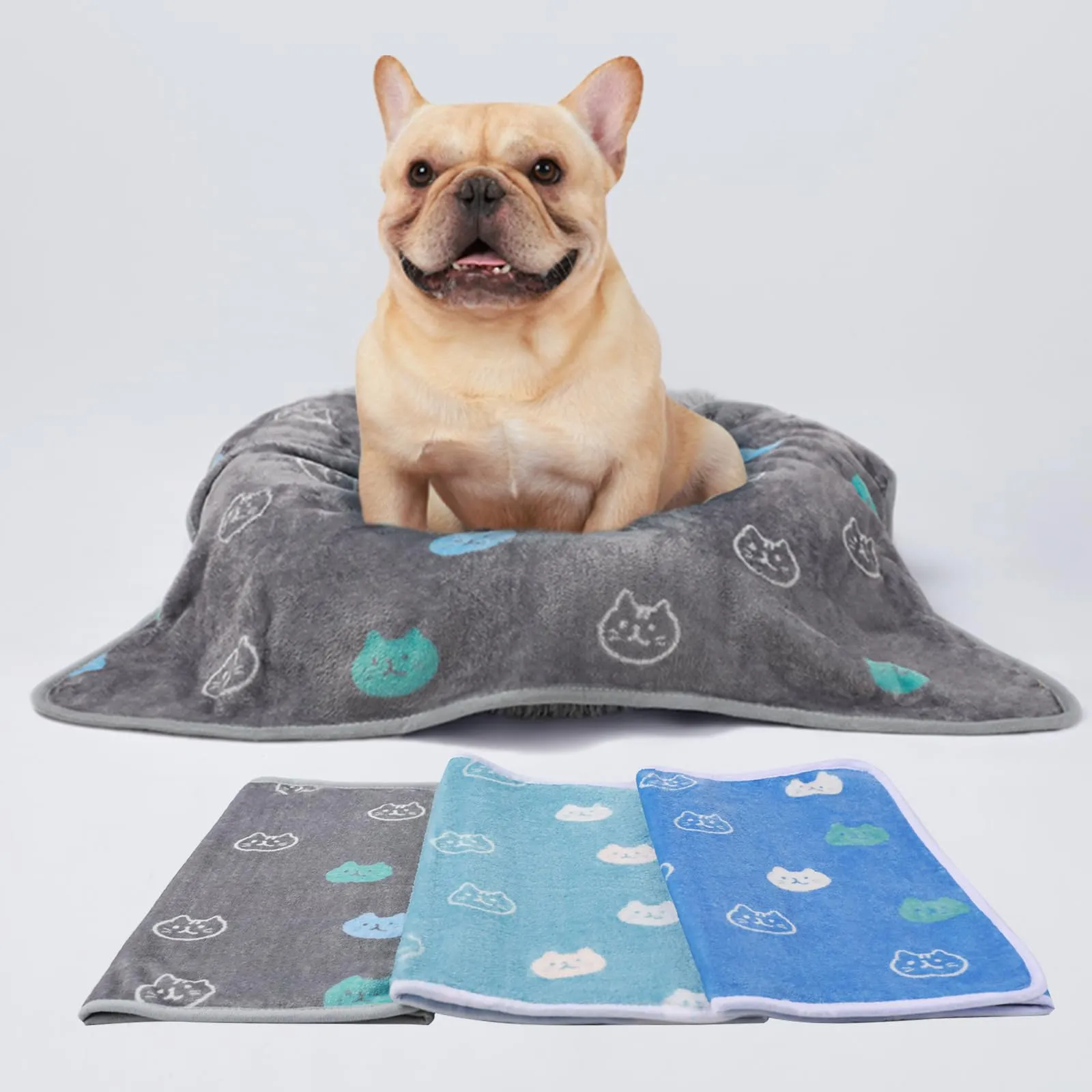 luciphia 3 Pezzi Coperta per Cane/Gatto Lavabile Soffice Durevole, Morbida e Calda Flanella,Testa di gatto,Small (60 * 40cm) - immagine 4