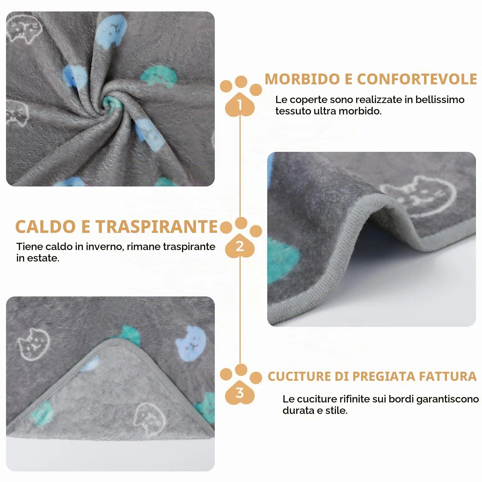 luciphia 3 Pezzi Coperta per Cane/Gatto Lavabile Soffice Durevole, Morbida e Calda Flanella,Testa di gatto,Large (104 * 76cm) - immagine 2