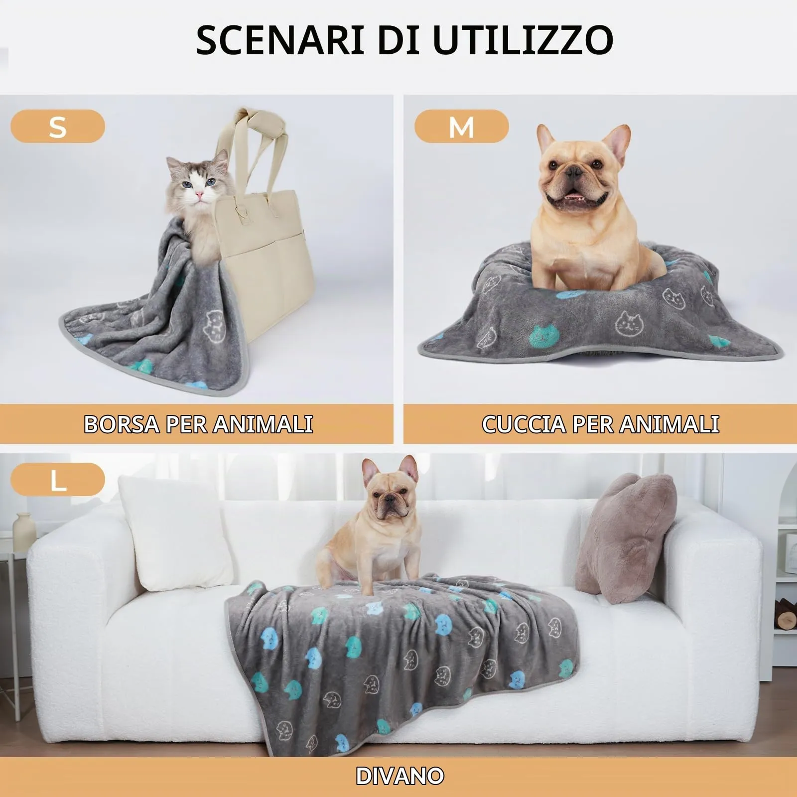 luciphia 3 Pezzi Coperta per Cane/Gatto Lavabile Soffice Durevole, Morbida e Calda Flanella,Testa di gatto,Medium (76 * 52cm) - immagine 5