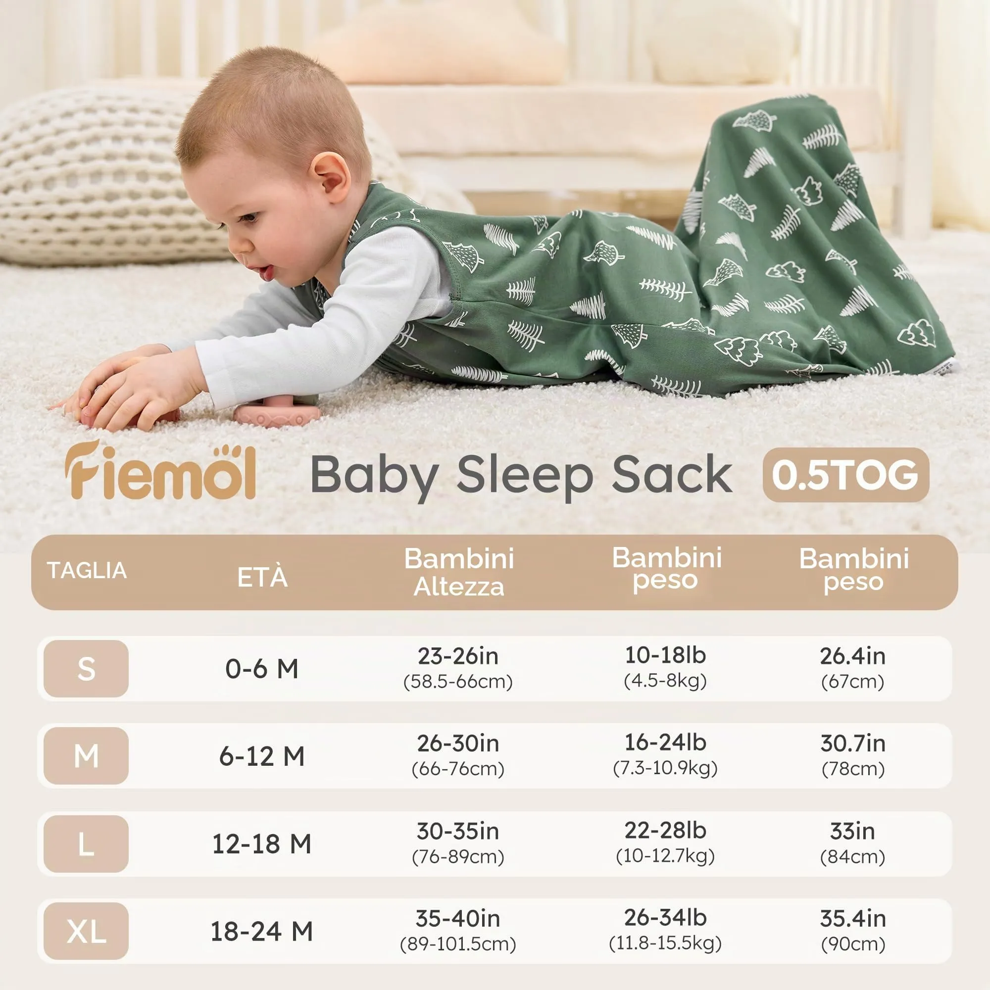 FIEMOL Sacco Nanna 6-12 Mesi 0.5 Tog Sacchi Nanna Cotone, 3 Pack Estate Sacco a Pelo Traspirante per Neonato Coperte Indossabili per Bambini 66-76cm Leone Marrone - immagine 3