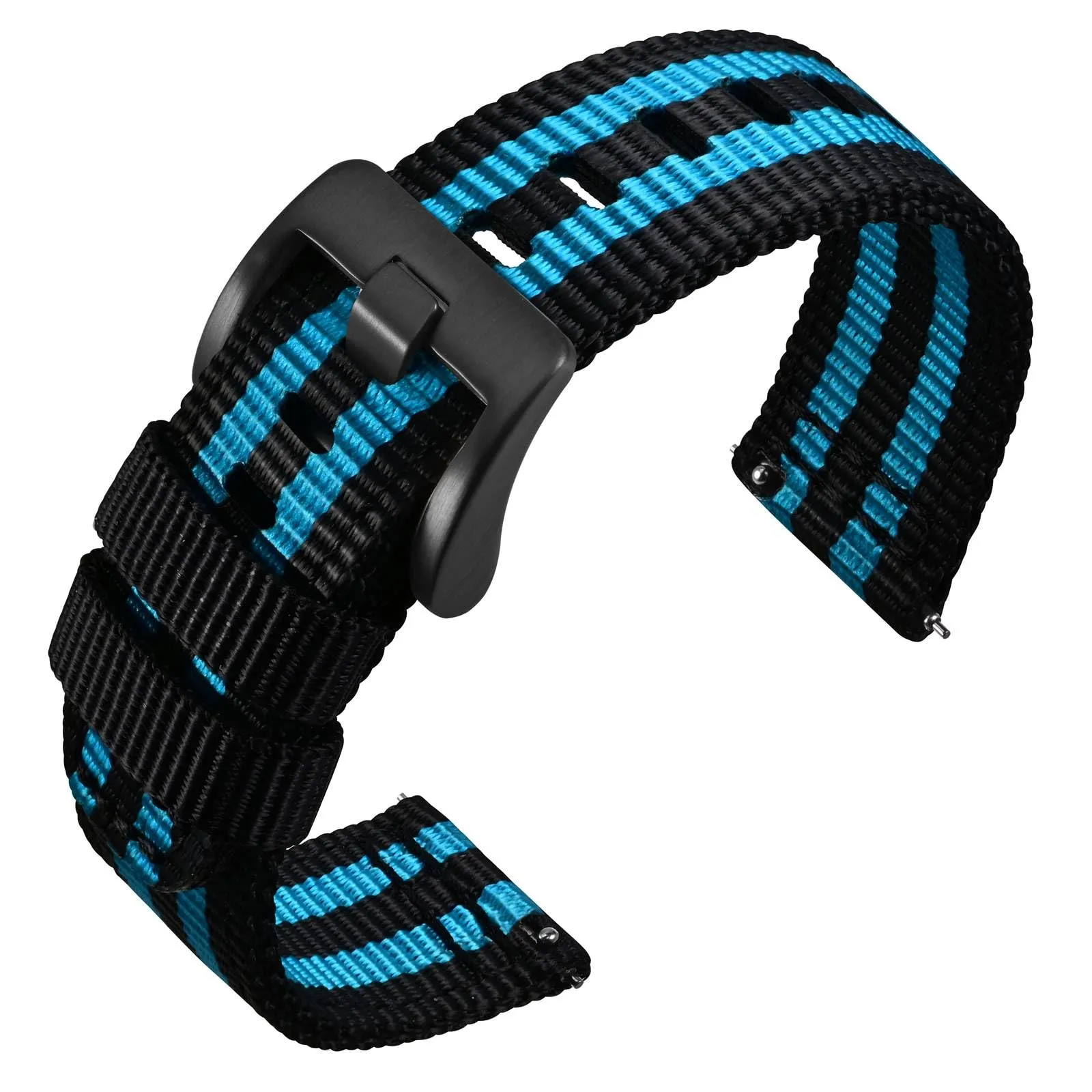 ANNEFIT Cinturino Orologio Nylon 18mm con Fibbia Nera, Cinturini per Orologi Militari a Sgancio Rapido per Uomo Donna (Nero/Blu) - immagine 1