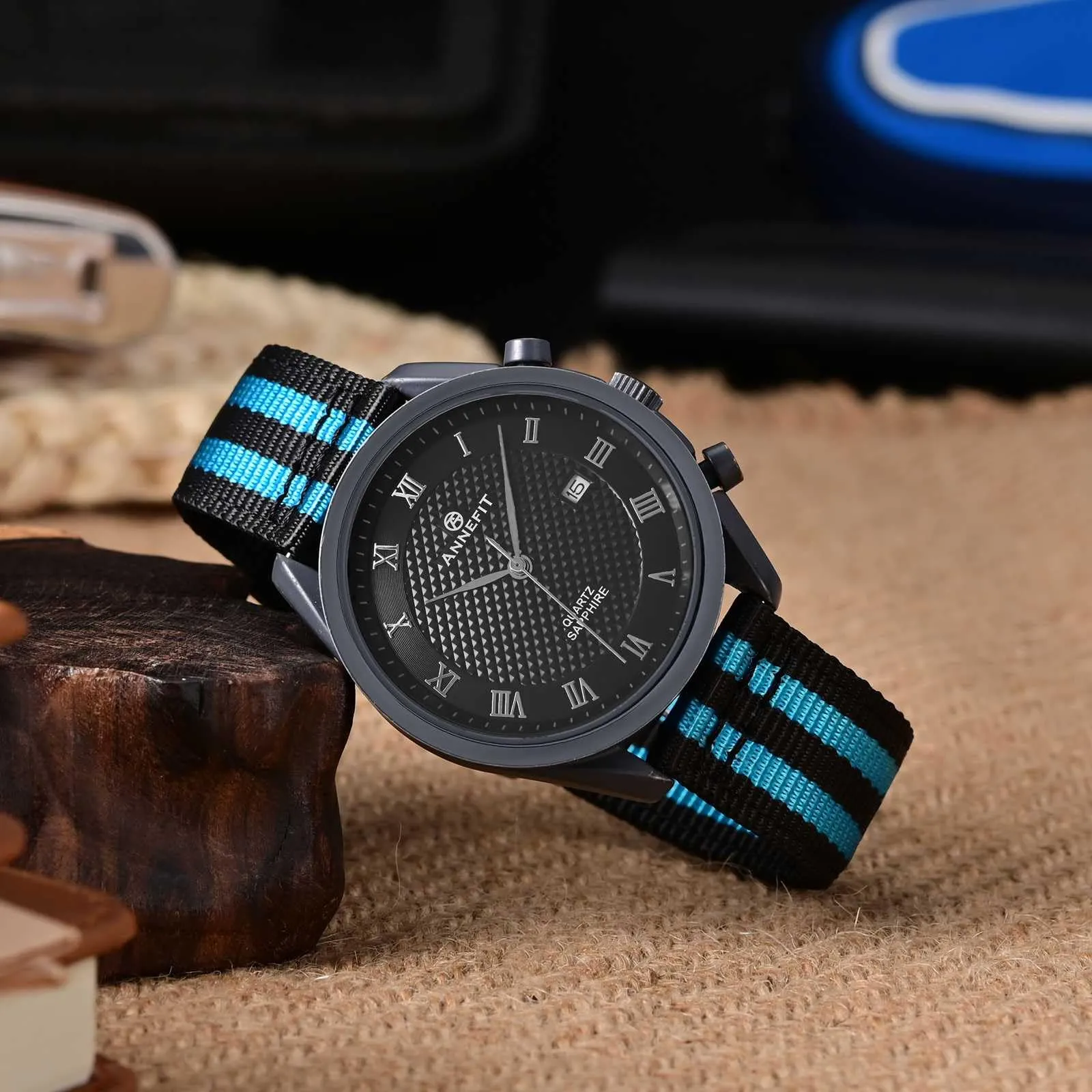 ANNEFIT Cinturino Orologio Nylon 18mm con Fibbia Nera, Cinturini per Orologi Militari a Sgancio Rapido per Uomo Donna (Nero/Blu) - immagine 7