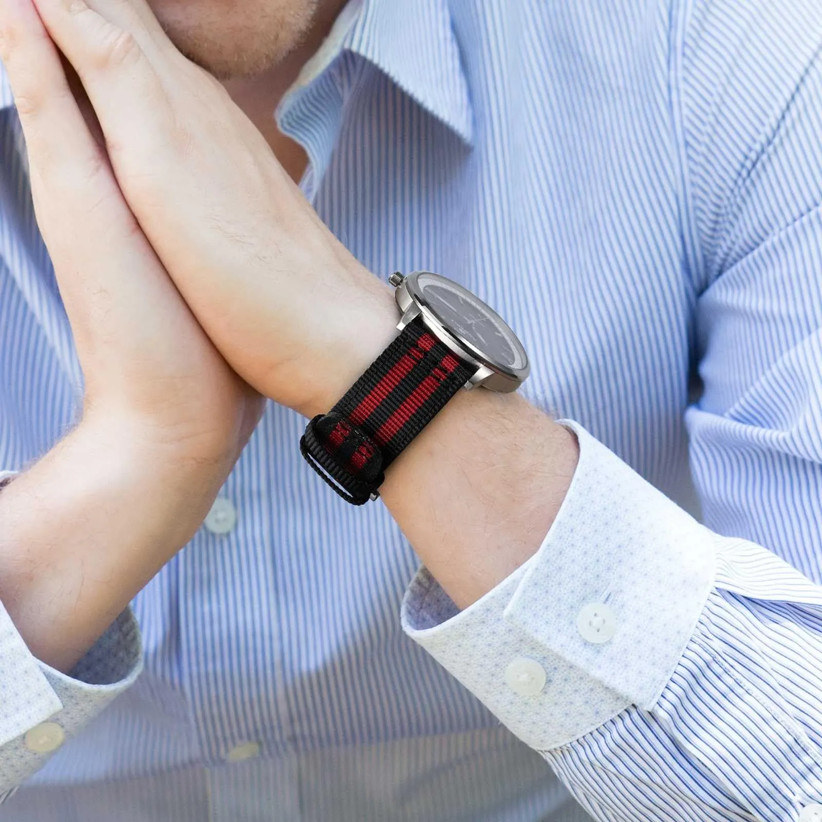 ANNEFIT Cinturino Orologio Nylon 22mm con Fibbia Nera, Cinturini per Orologi Militari a Sgancio Rapido per Uomo Donna (Nero/Rosso) - immagine 6