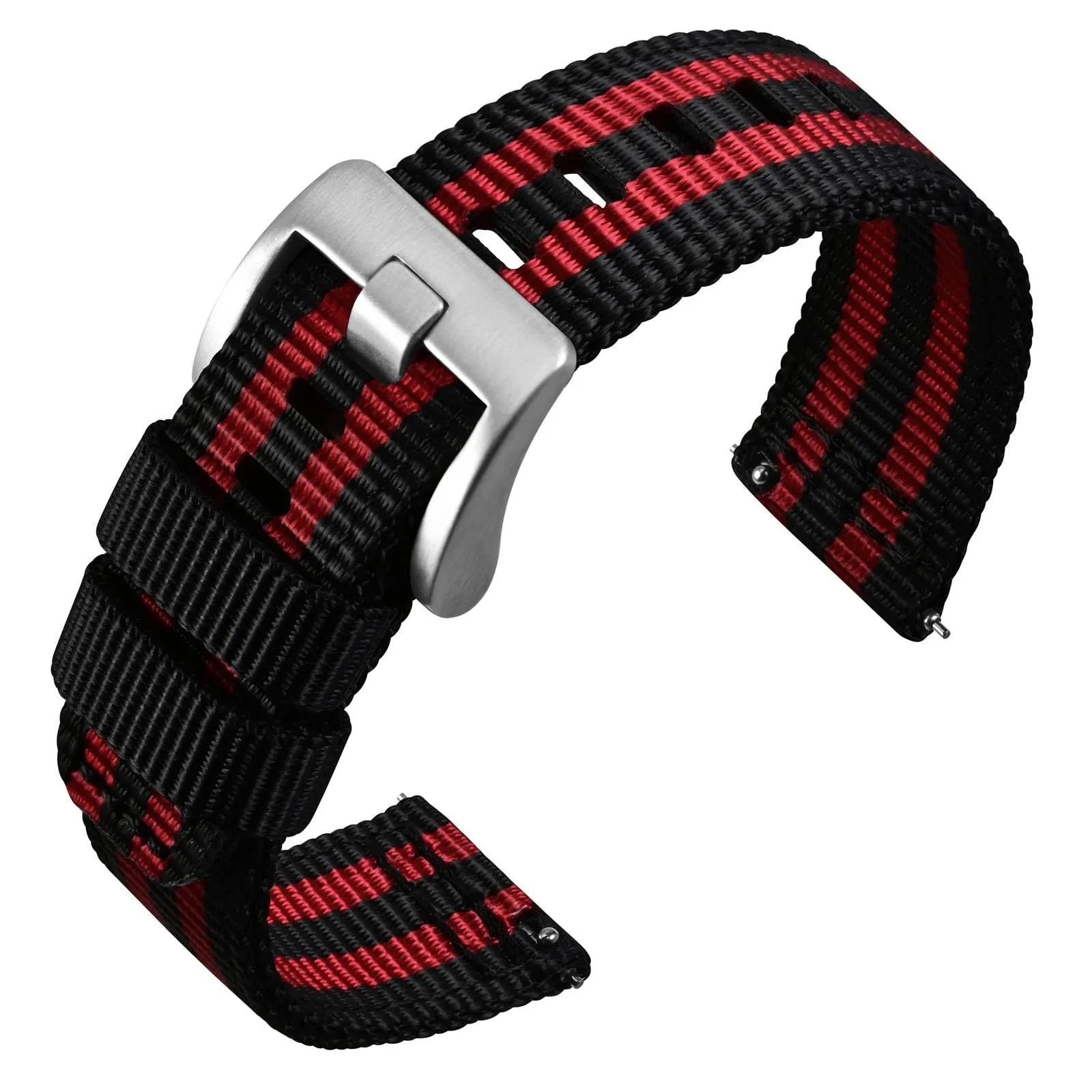 ANNEFIT Cinturino Orologio Nylon 22mm, Cinturini per Orologi Militari a Sgancio Rapido per Uomo Donna (Nero/Rosso) - immagine 1
