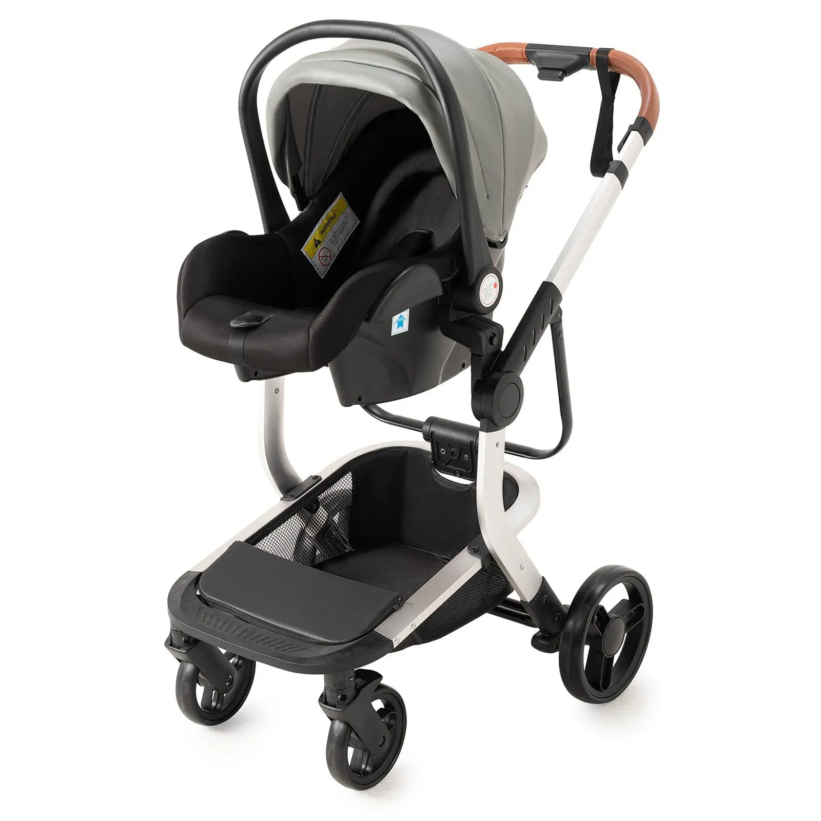 Reenborn Pelle PU Passeggino Trio, Passeggino 3 in 1 con Due Modi Reversibili Spingere, Trio Neonati con Design Pieghevole in Un Clic, Telaio Alluminio Paesaggistico Alto (518 Grey) - immagine 7