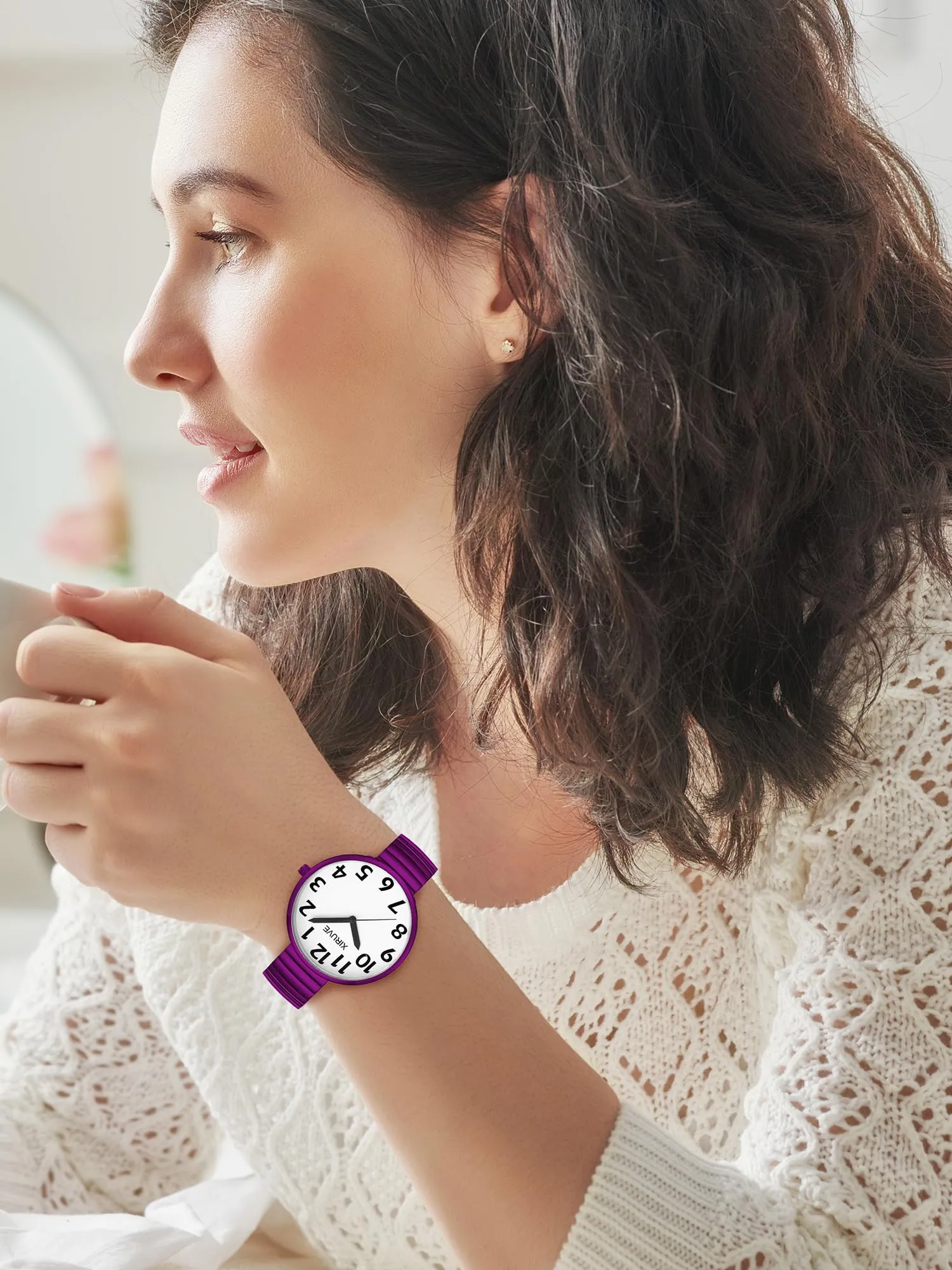 XIRUVE Donna Uomo Facile Lettura Numeri Grandi Quadrante Grande Cinturino Elastico Orologio da Polso Quarzo in Acciaio Inossidabile - immagine 5