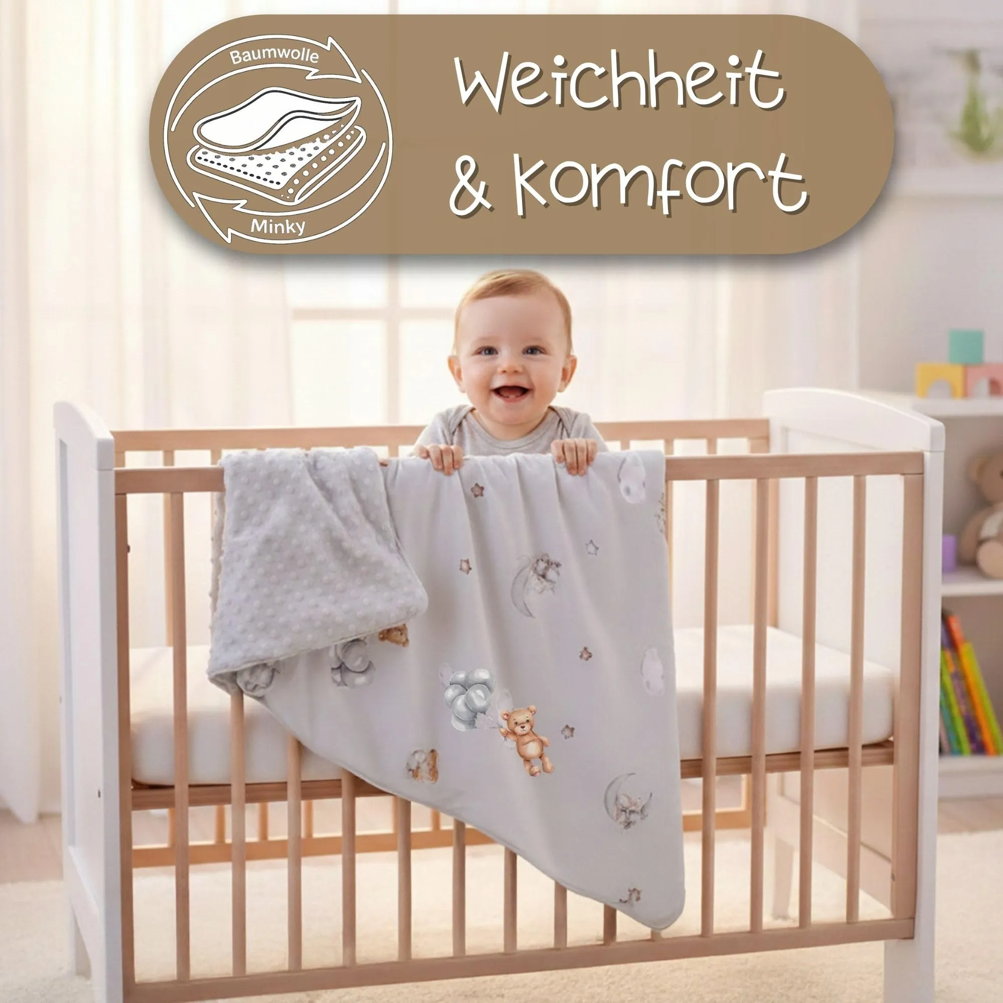 Copertina Neonato Coperta Minky Invernale pile cotone doppio lato - immagine 5