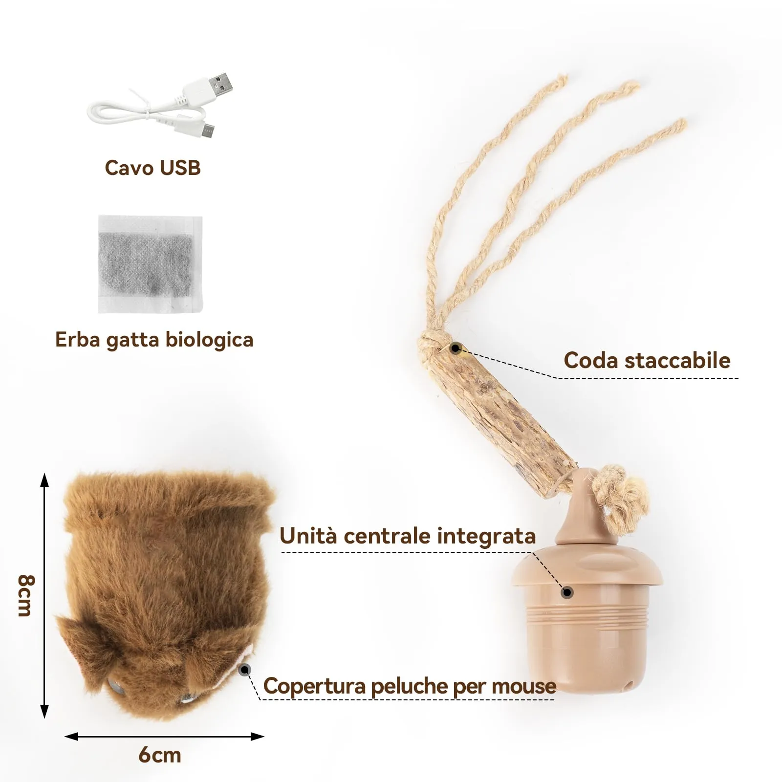 Migipaws Giocattolo interattivo per gatti, topolino elettrico che rotola con bastoncino alla catnip che oscilla, sensore intelligente, cigolio, giocattolo ricaricabile per gatti - immagine 7