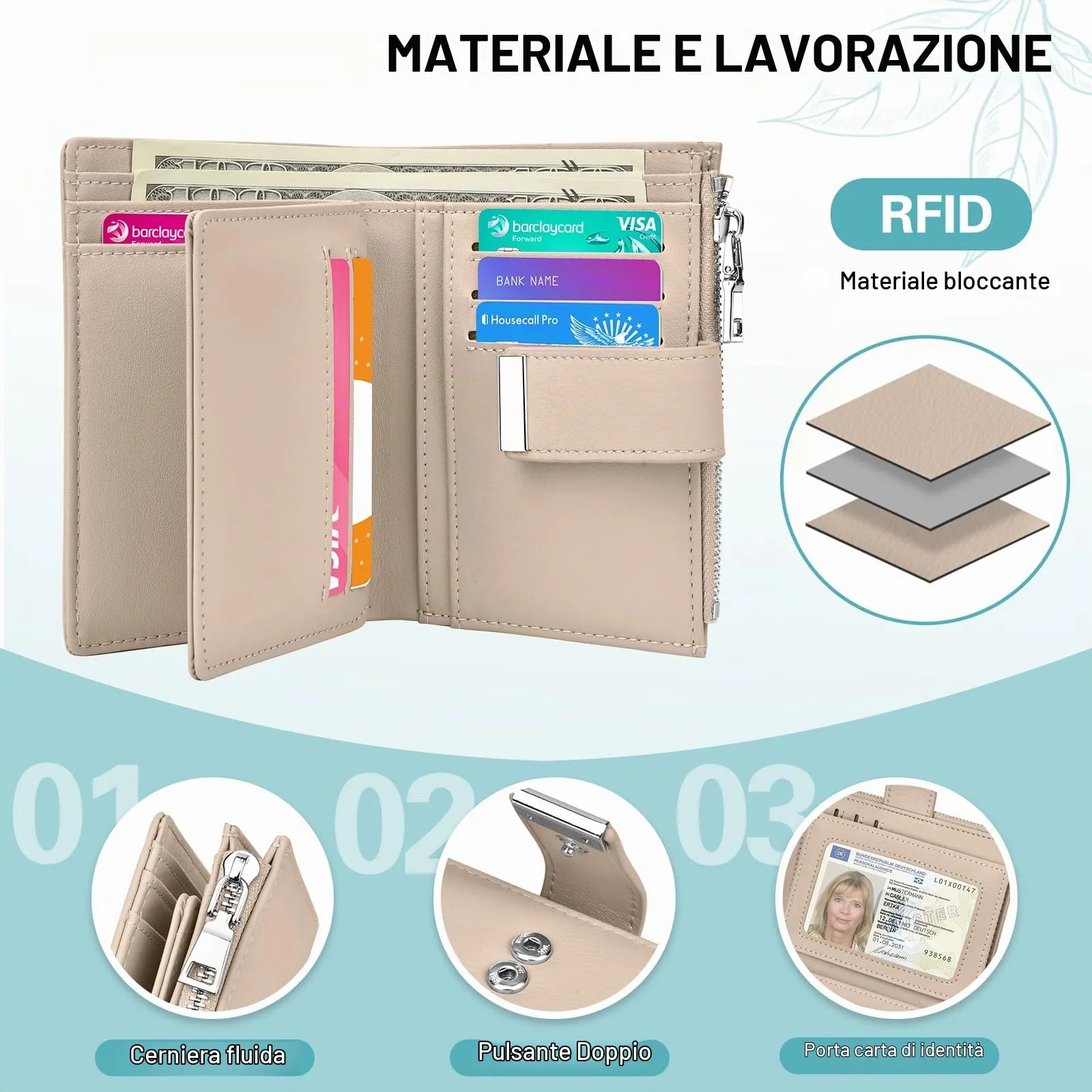 Faneam Cartera Pequeña Mujer de Piel, RFID, 12 Tarjetas y Caja Regalo - immagine 2