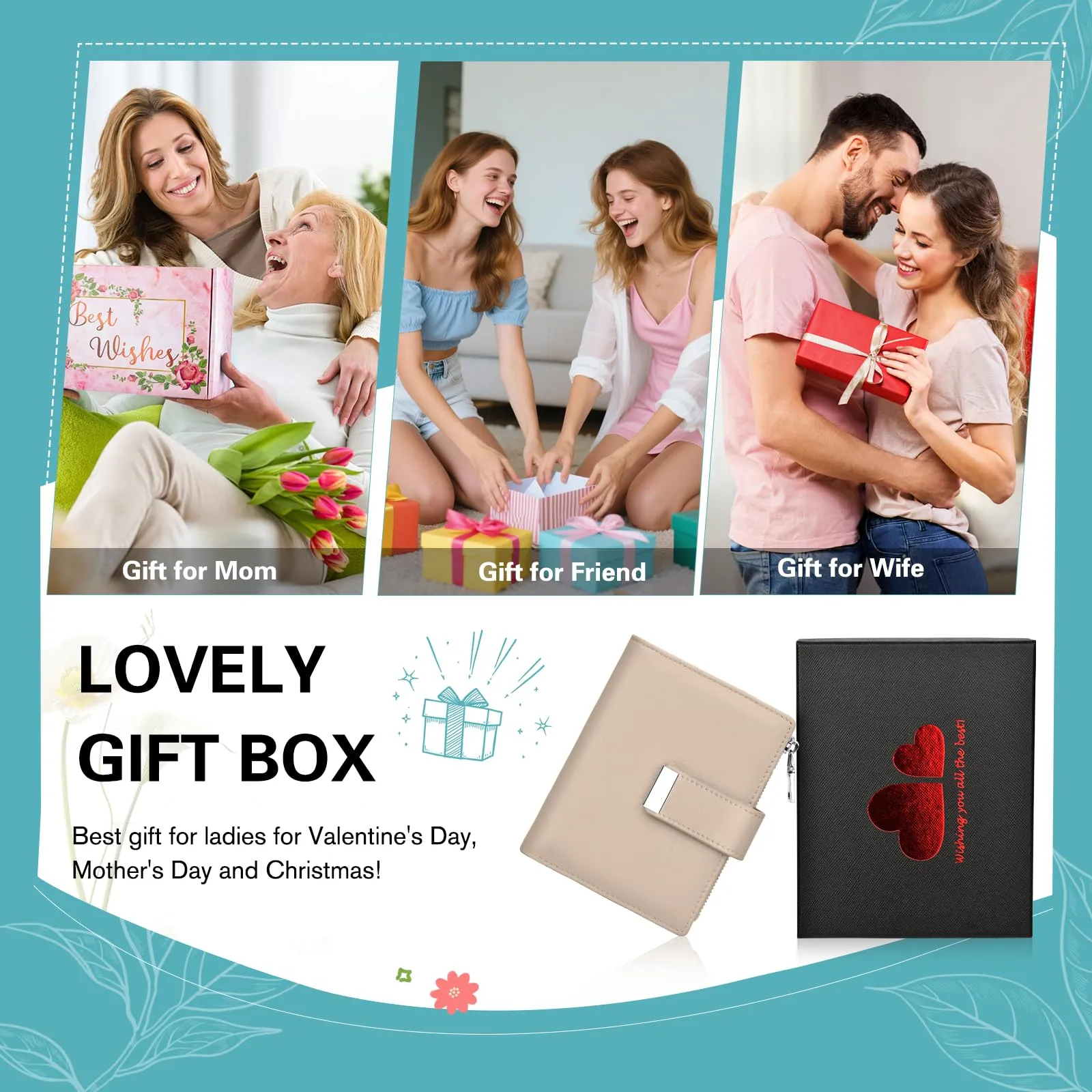 Faneam Cartera Pequeña Mujer de Piel, RFID, 12 Tarjetas y Caja Regalo - immagine 6