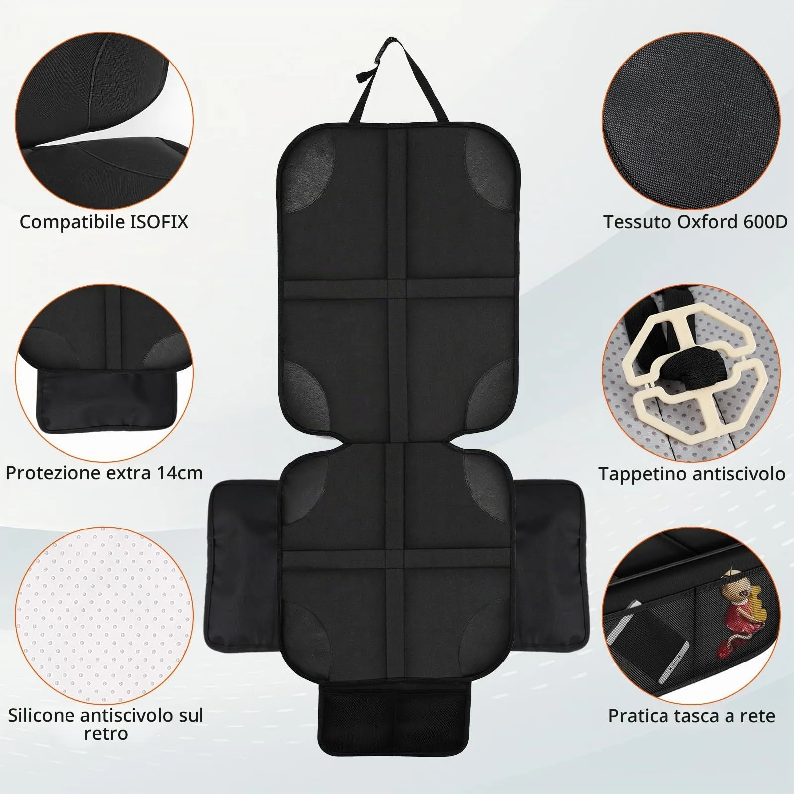 Cozary Protezione Sedile Auto – Impermeabile e Facile da Pulire, Protezione Sedile Posteriore per Seggiolino, Ovetto e Rialzo, con Tasche Portaoggetti, Set da 2 - immagine 2