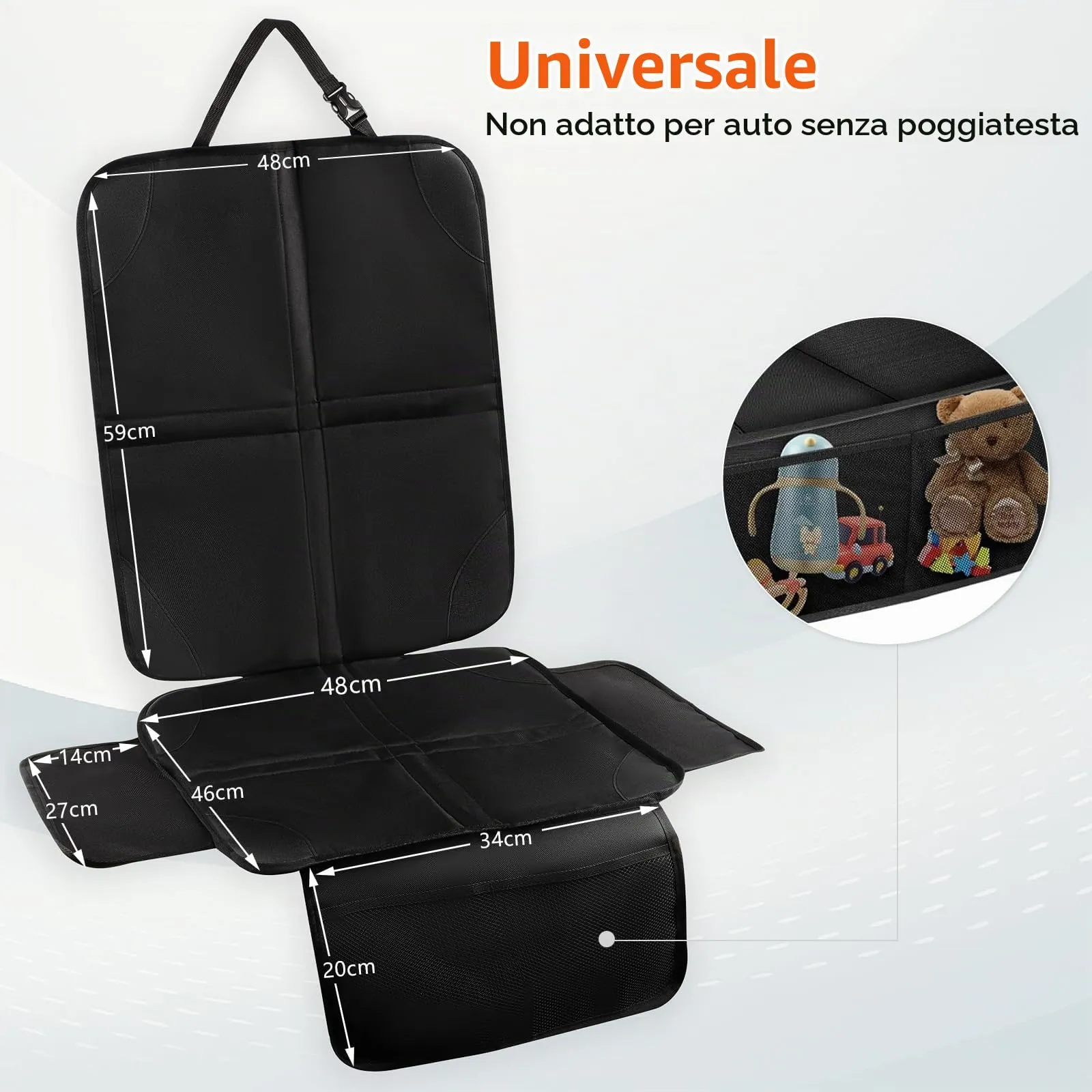Cozary Protezione Sedile Auto – Impermeabile e Facile da Pulire, Protezione Sedile Posteriore per Seggiolino, Ovetto e Rialzo, con Tasche Portaoggetti, Set da 2 - immagine 5
