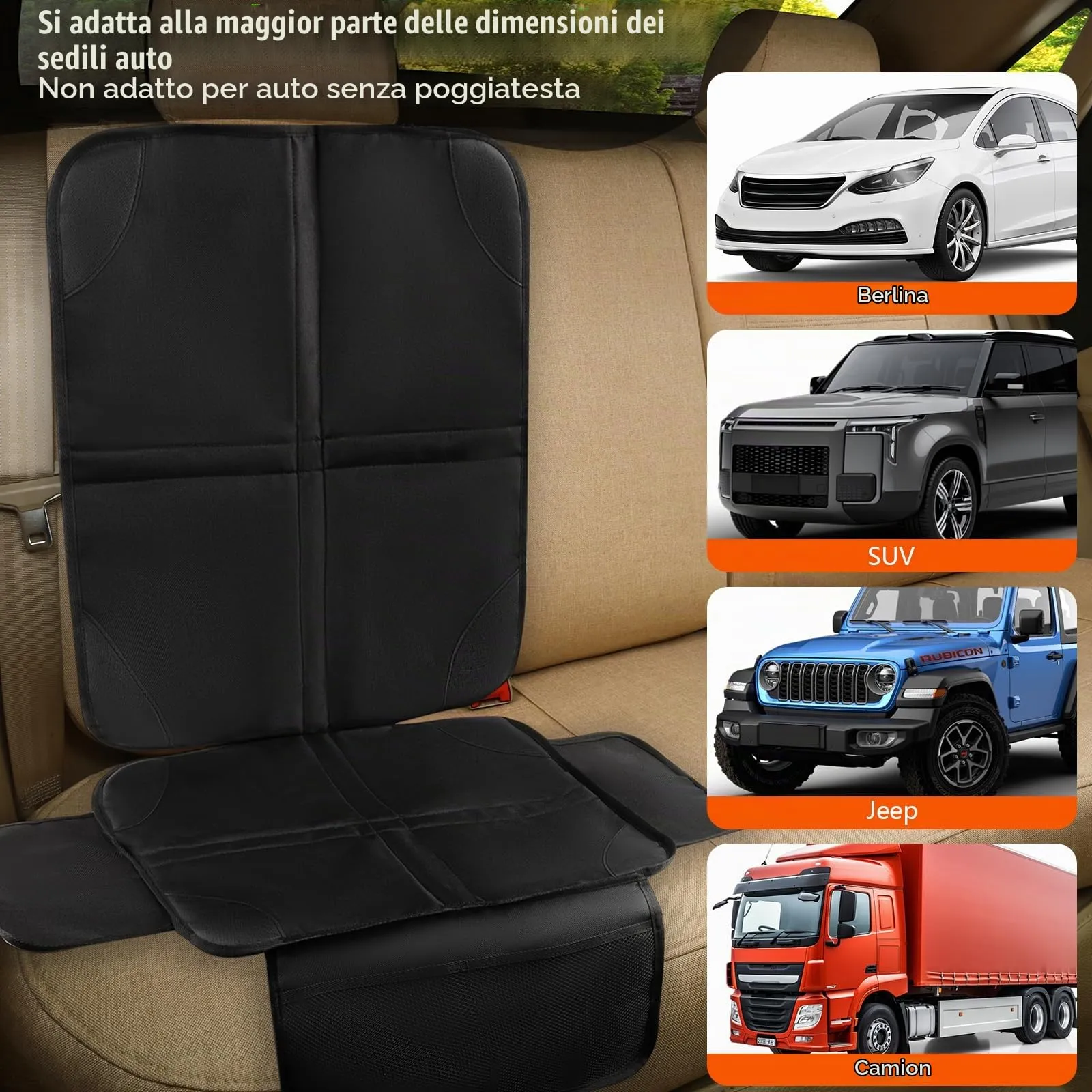 Cozary Protezione Sedile Auto – Impermeabile e Facile da Pulire, Protezione Sedile Posteriore per Seggiolino, Ovetto e Rialzo, con Tasche Portaoggetti, Set da 2 - immagine 7