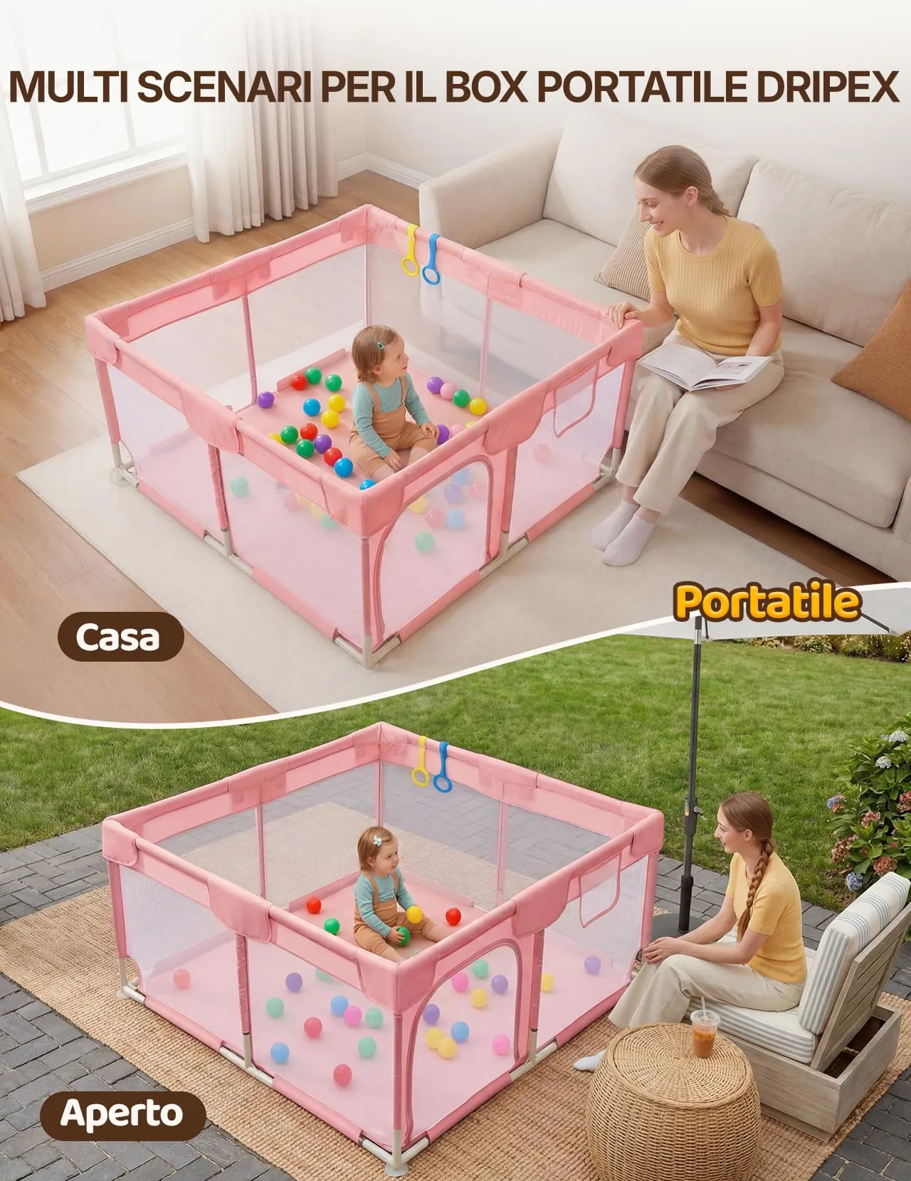 Dripex Box per Bambini Recinto Neonato - Small - Rosa - immagine 2