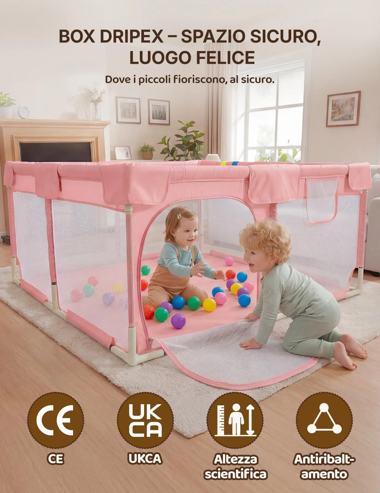 Dripex Box per Bambini Recinto Neonato - Small - Rosa - immagine 3