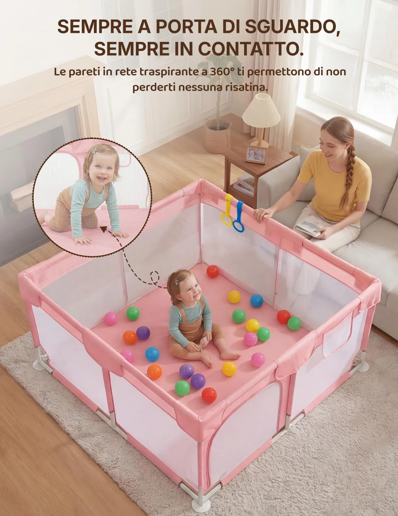 Dripex Box per Bambini Recinto Neonato - Small - Rosa - immagine 4