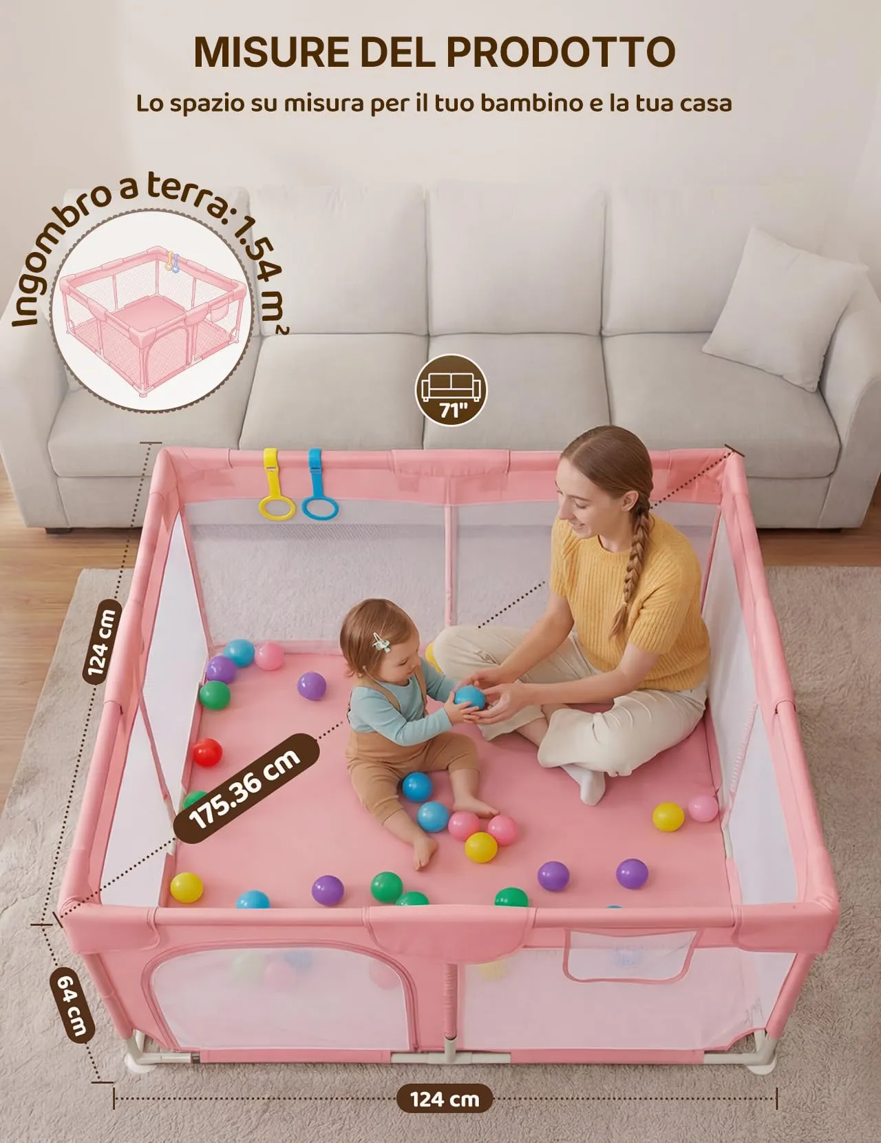 Dripex Box per Bambini Recinto Neonato - Small - Rosa - immagine 7
