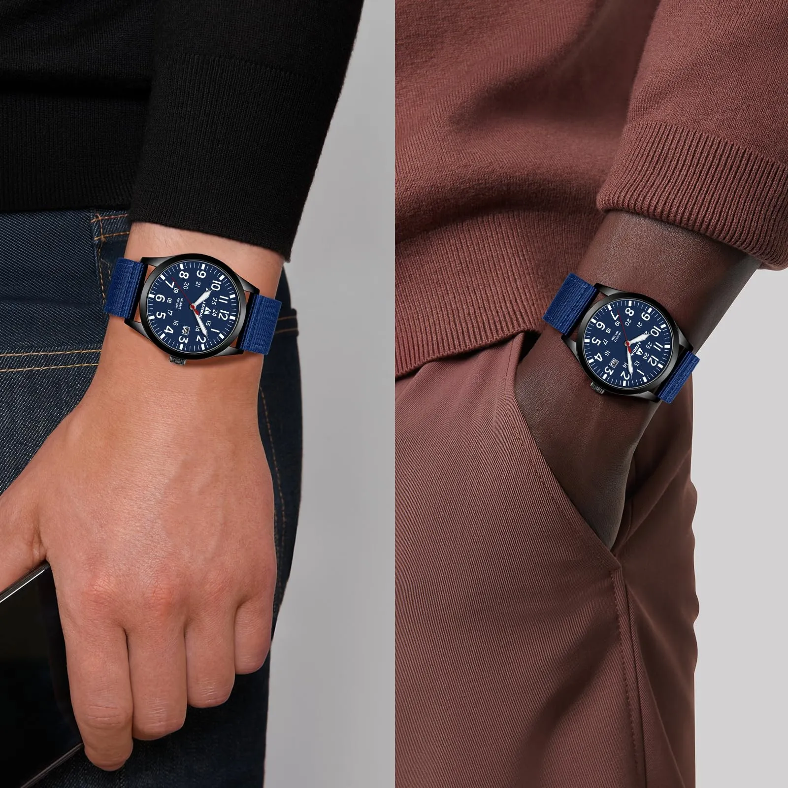 LN LENQIN Orologio Uomo Militare Analogico Quarzo Nylon Datario 3ATM - immagine 6
