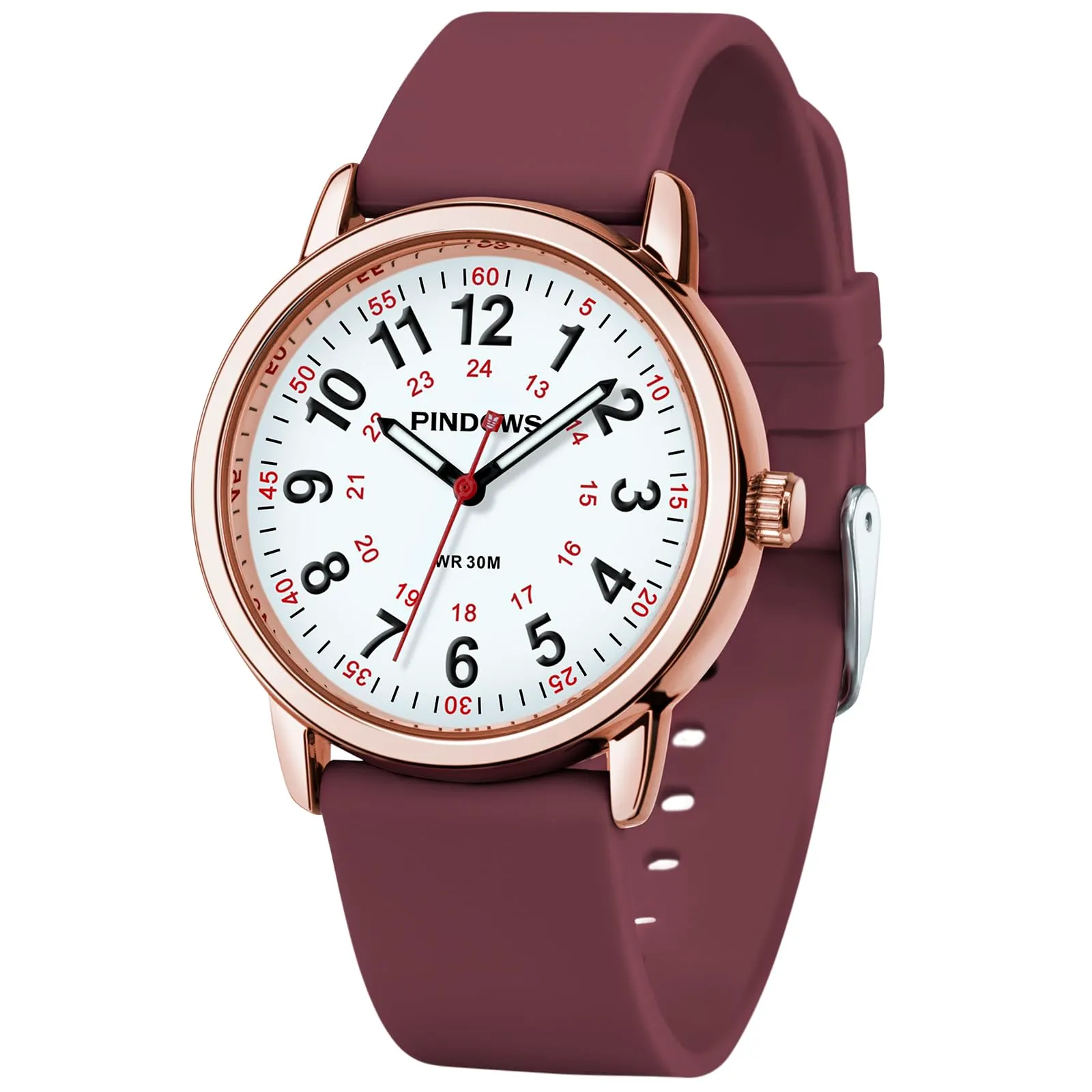 PINDOWS Orologio da Infermiere, per Professionisti Medici, Studenti, Donne e Uomini, Impermeabile 30M, Quadrante Luminoso con Lancetta dei Secondi - immagine 1