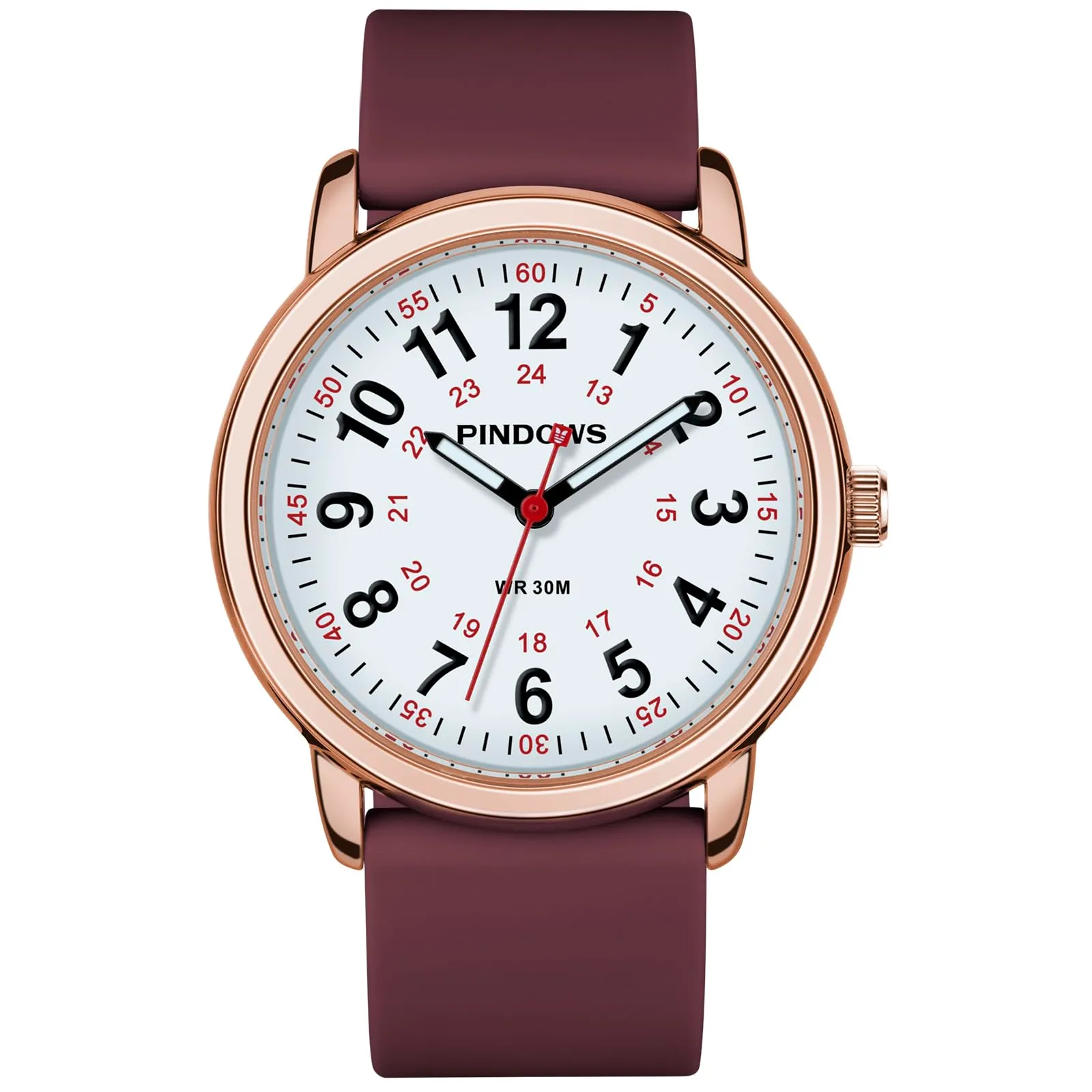 PINDOWS Orologio da Infermiere, per Professionisti Medici, Studenti, Donne e Uomini, Impermeabile 30M, Quadrante Luminoso con Lancetta dei Secondi - immagine 2