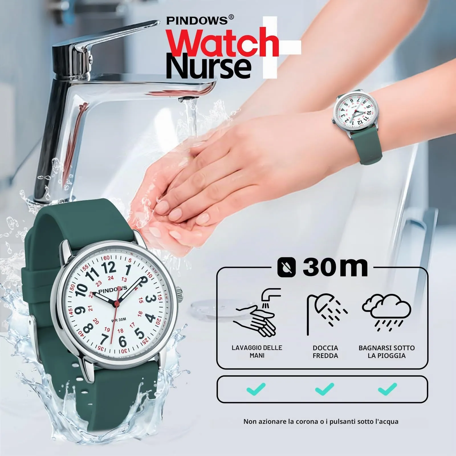 Orologi PINDOWS per donne, orologi al quarzo analogici da donna per studentesse, donne e uomini, impermeabili 30M, tempo militare luminoso, quadrante di facile lettura - immagine 3