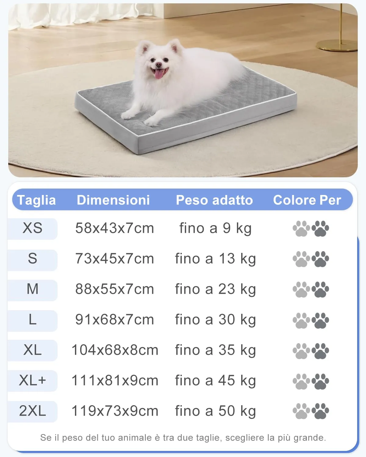 KSIIA Cuccia Cane Interno Medio Grande Ortopedico, Grigio, 88x55x7cm - immagine 2