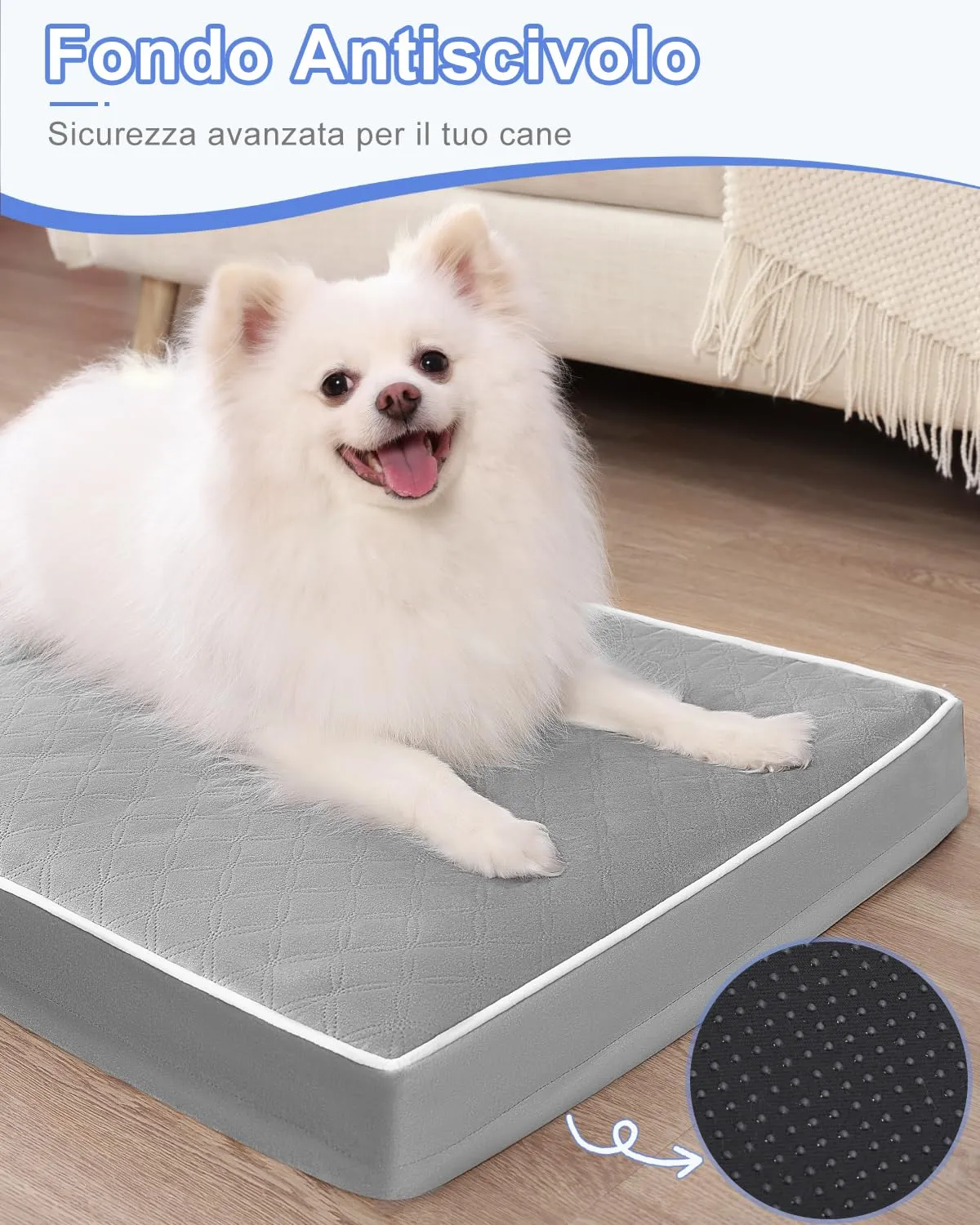 KSIIA Cuccia Cane Interno Medio Grande Ortopedico, Grigio, 88x55x7cm - immagine 7