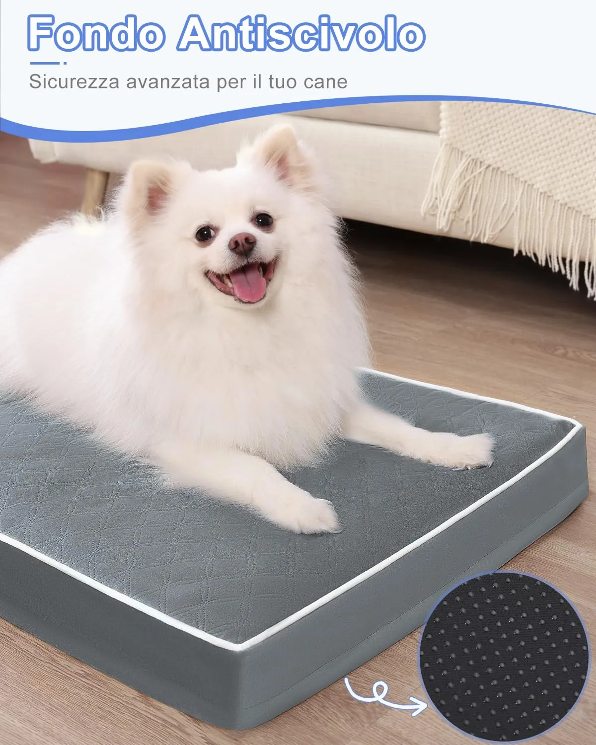 KSIIA Cuccia Cane Interno Taglia Grande Ortopedico Grigio Scuro 91x68x7cm - immagine 7