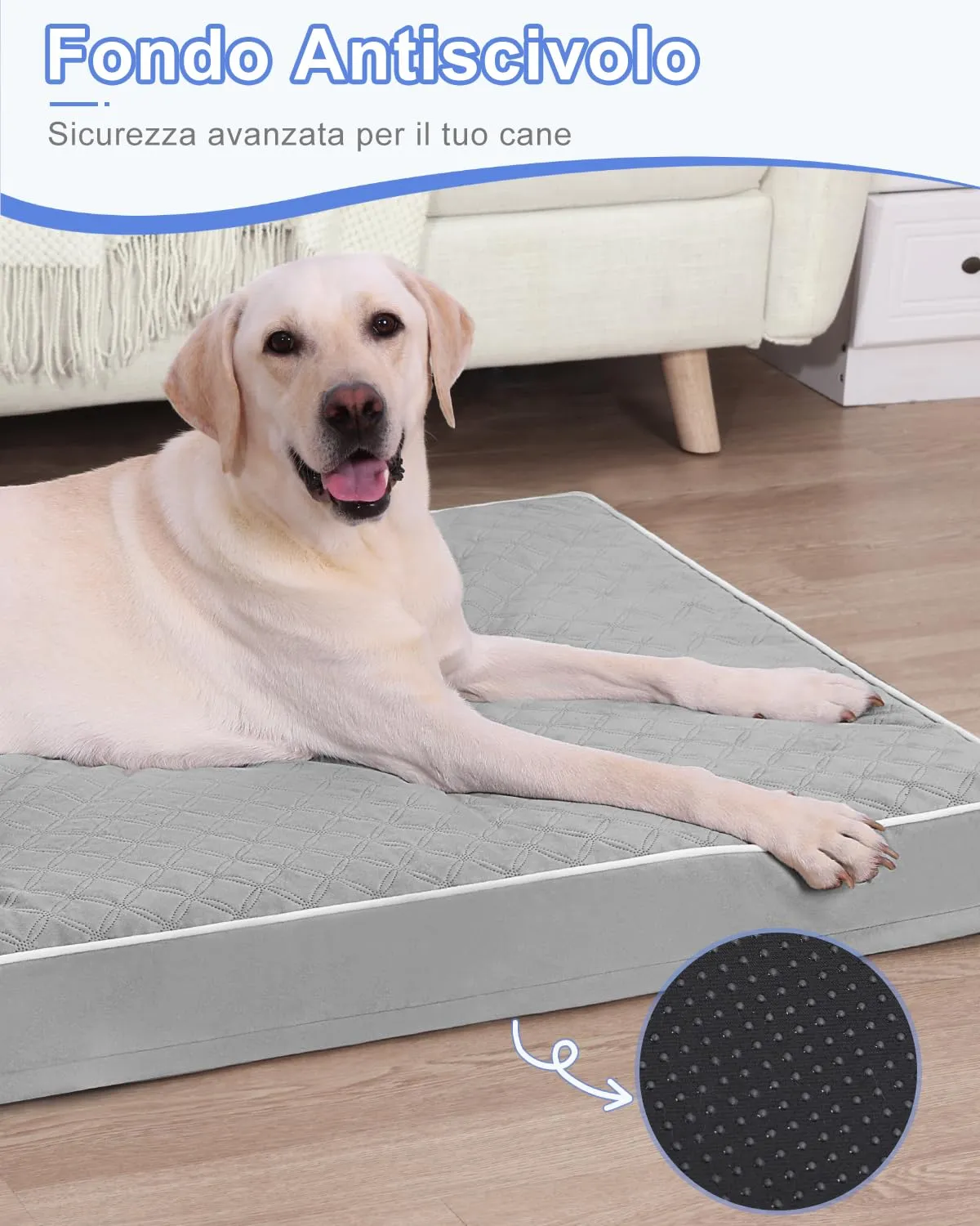KSIIA Cuccia Cane Interno Taglia Grande Ortopedico, Grigio, 119x73x9cm - immagine 7