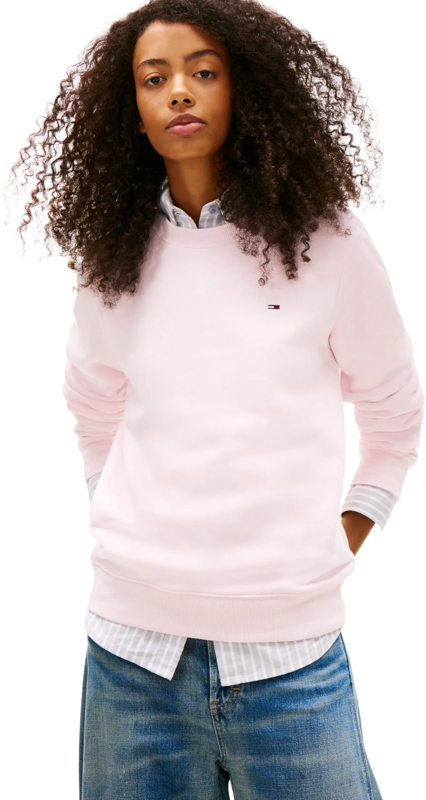 Tommy Jeans Tjw Reg S Flag Crew Dw0Dw19959, Felpa Pullover, Donna, Rosa (Light Pink), XXS - immagine 1