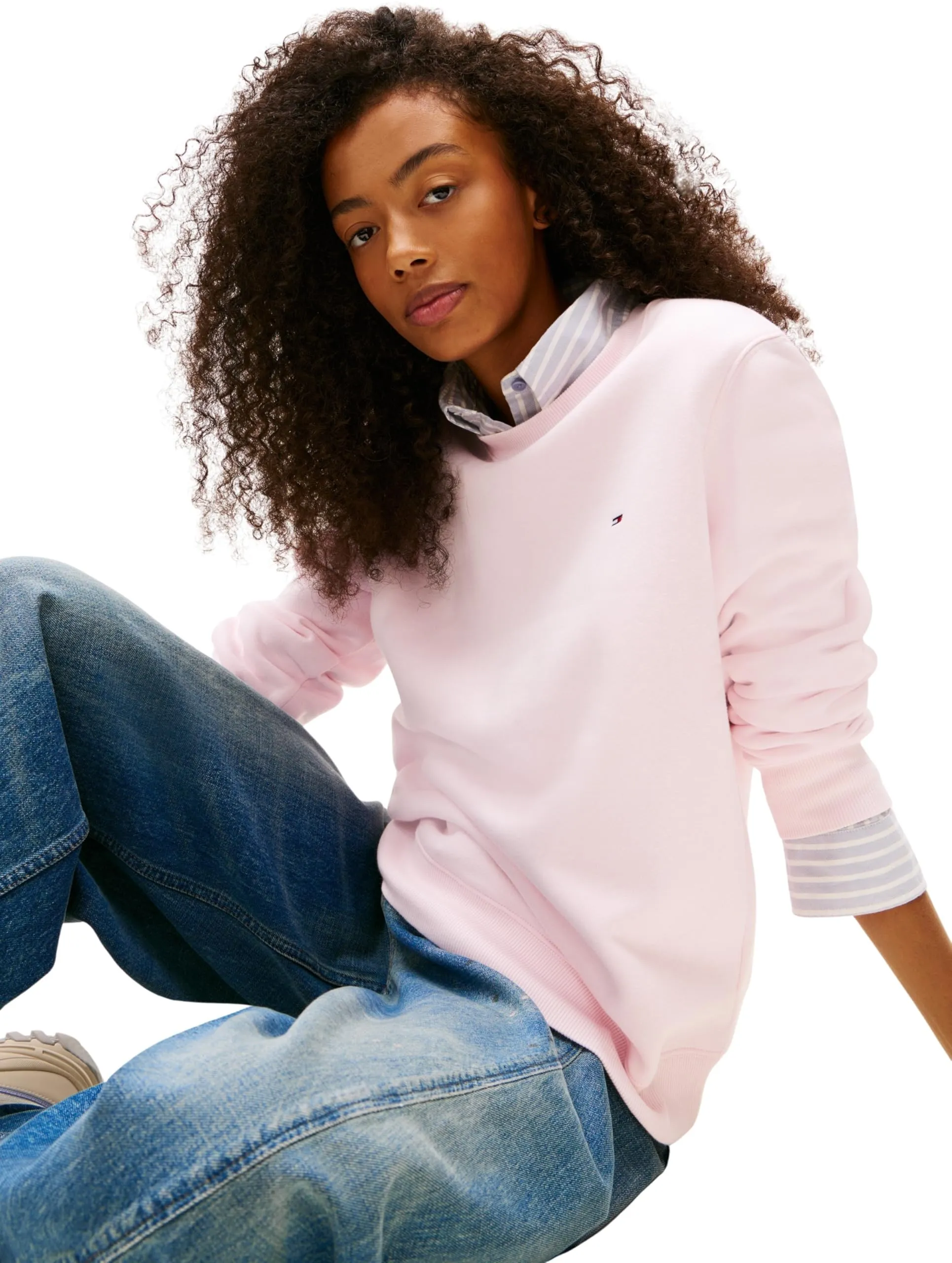 Tommy Jeans Tjw Reg S Flag Crew Dw0Dw19959, Felpa Pullover, Donna, Rosa (Light Pink), XXS - immagine 5