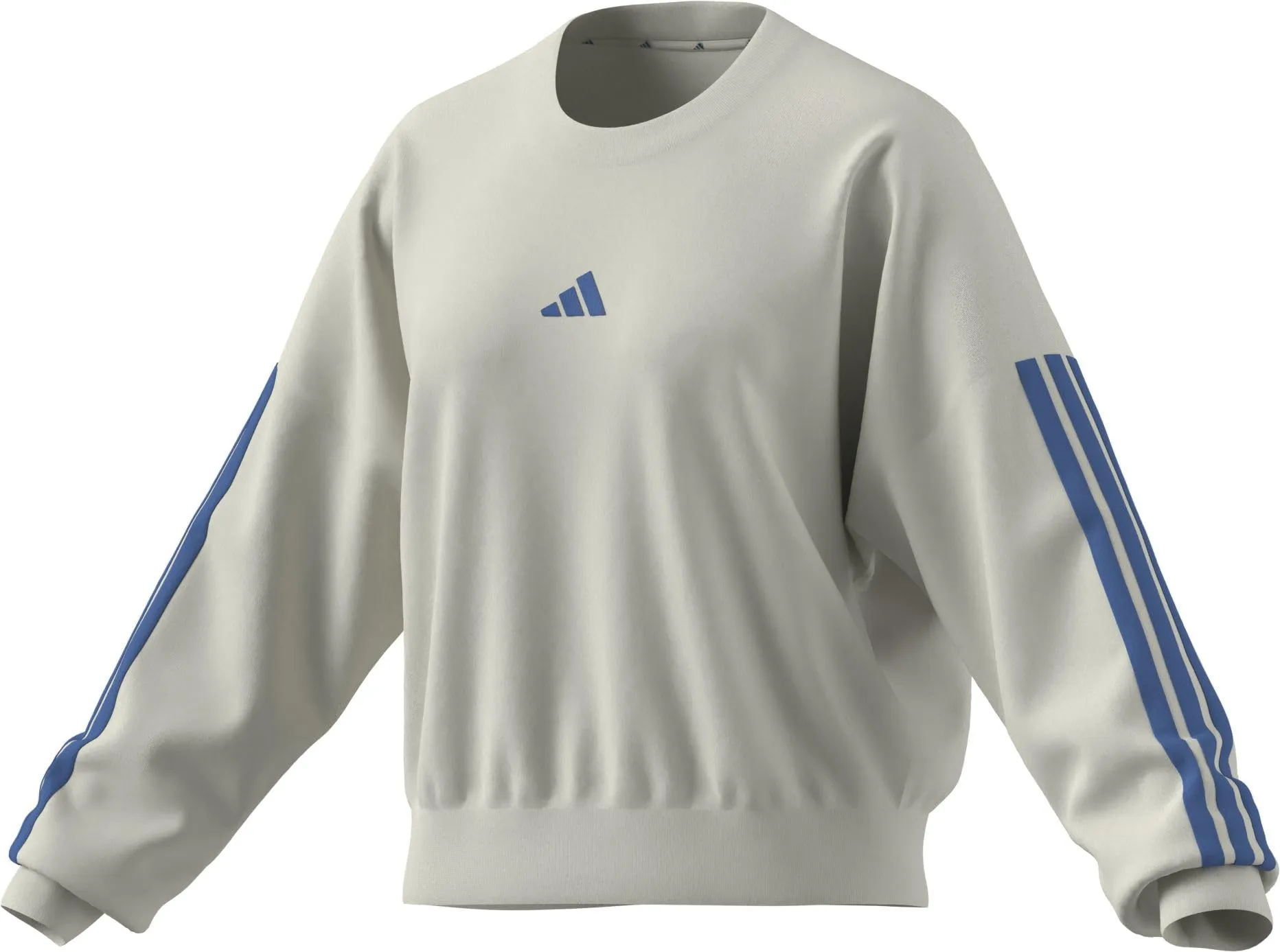 adidas Femme Essentials 3-Stripes French Terry Sweatshirt, off White/Ray Blue, S - immagine 3