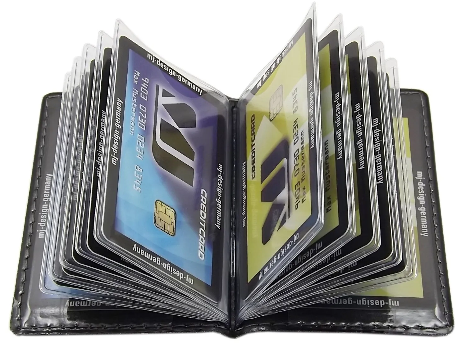 myledershop Porta carte di credito con 12 scomparti MJ-Design-Germany Made in UE in diversi colori e designs (Design 1 / Nero) - immagine 4