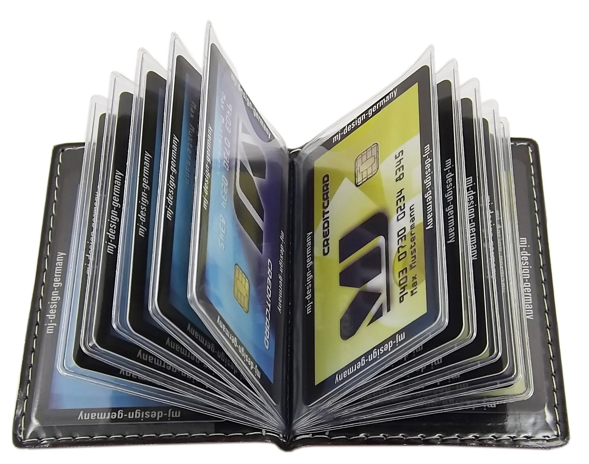 myledershop Porta carte di credito con 12 scomparti MJ-Design-Germany Made in UE in diversi colori e designs (Design 2 / Pistacchio) - immagine 4