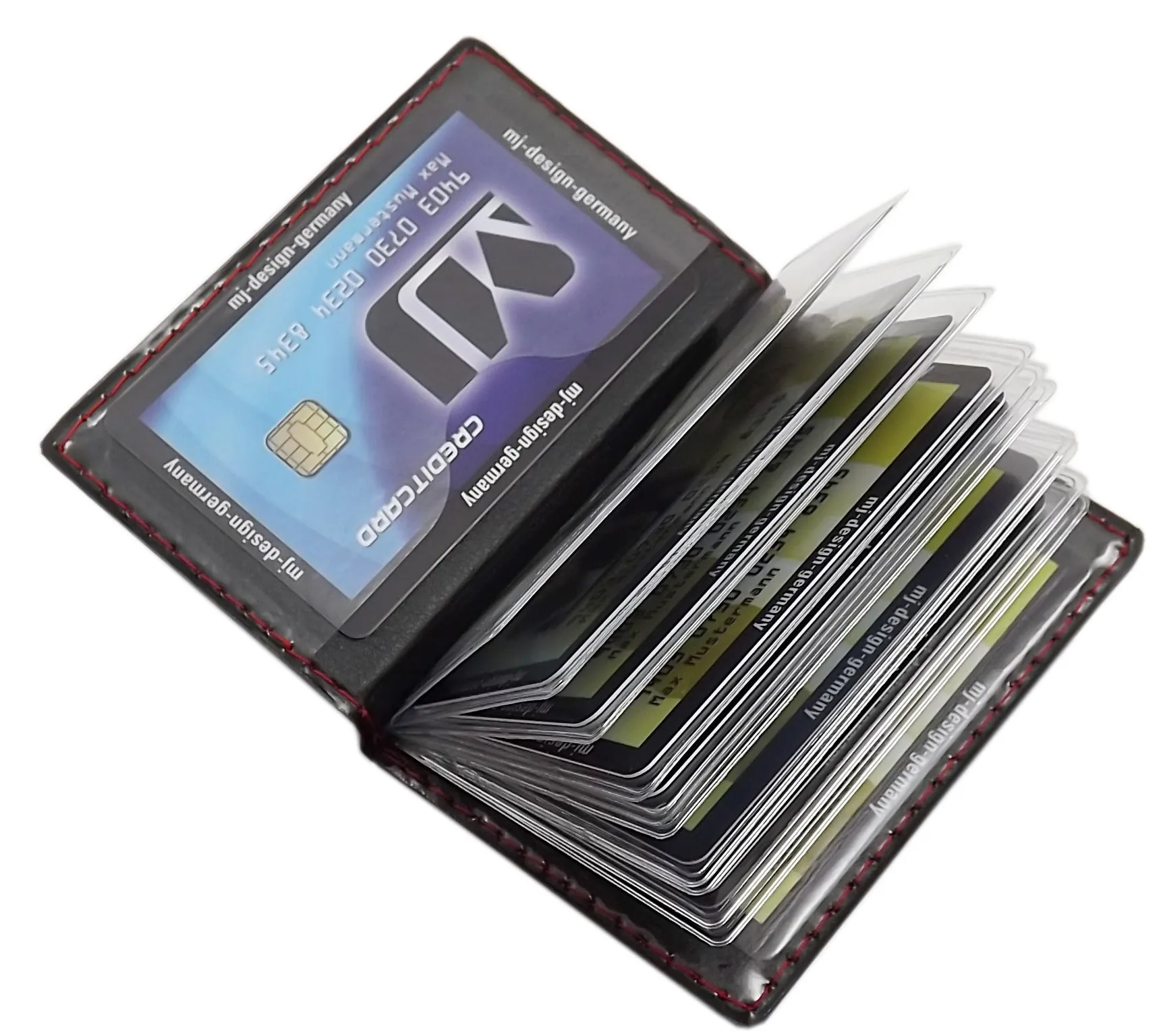 myledershop Porta carte di credito con 12 scomparti MJ-Design-Germany Made in UE in diversi colori e designs (Design 4 / Nero) - immagine 3