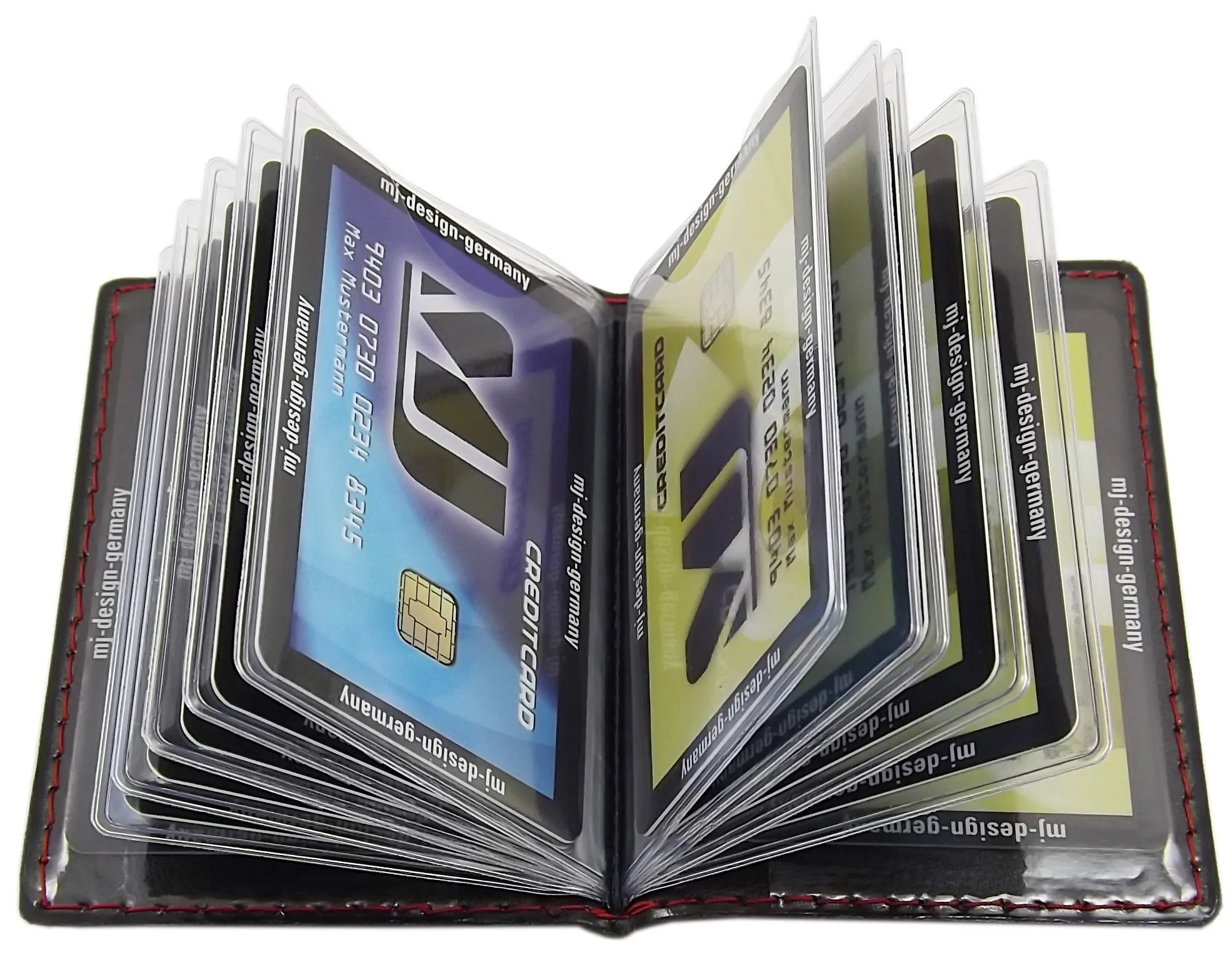 myledershop Porta carte di credito con 12 scomparti MJ-Design-Germany Made in UE in diversi colori e designs (Design 4 / Nero) - immagine 4