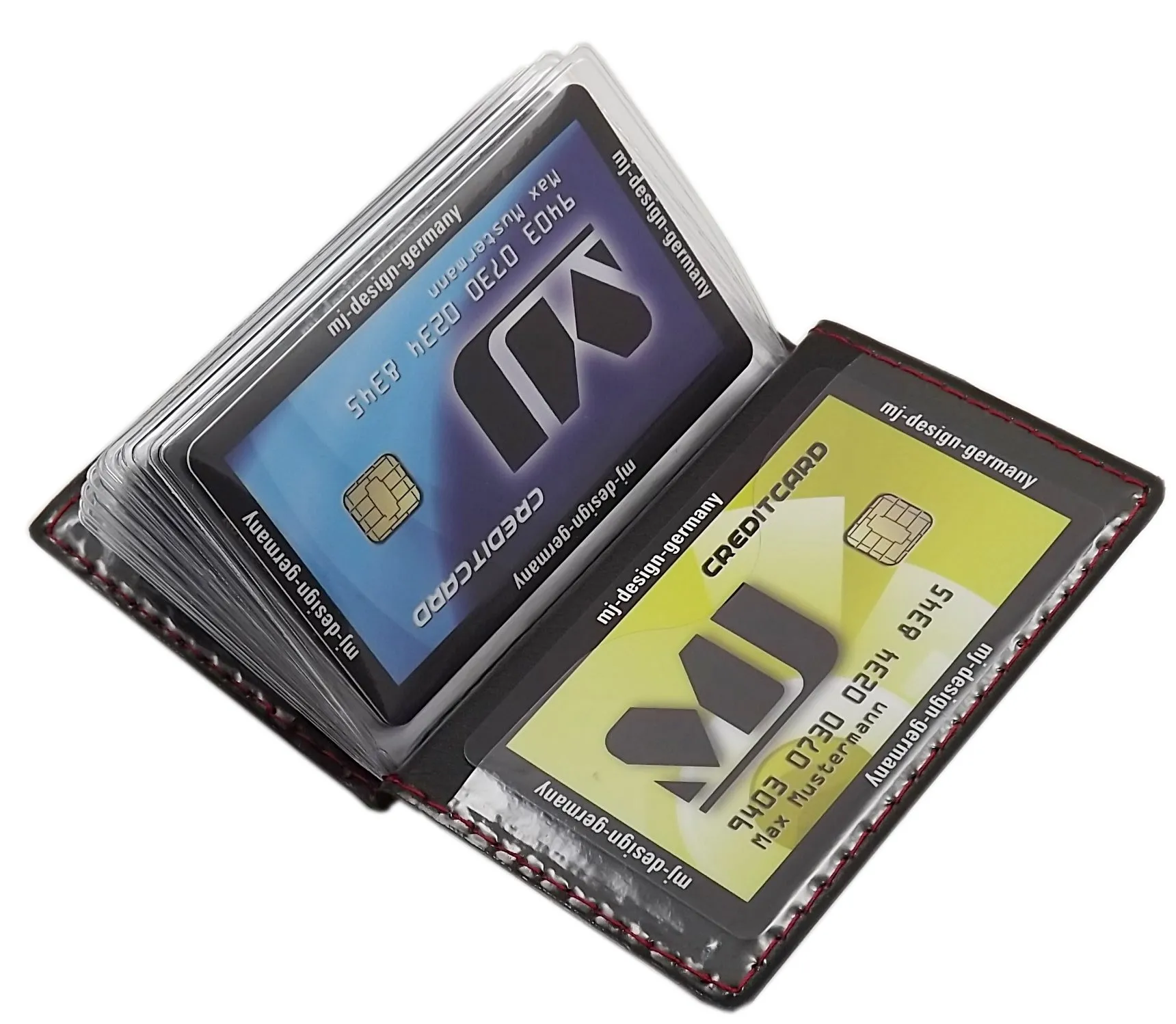 myledershop Porta carte di credito con 12 scomparti MJ-Design-Germany Made in UE in diversi colori e designs (Design 4 / Nero) - immagine 5