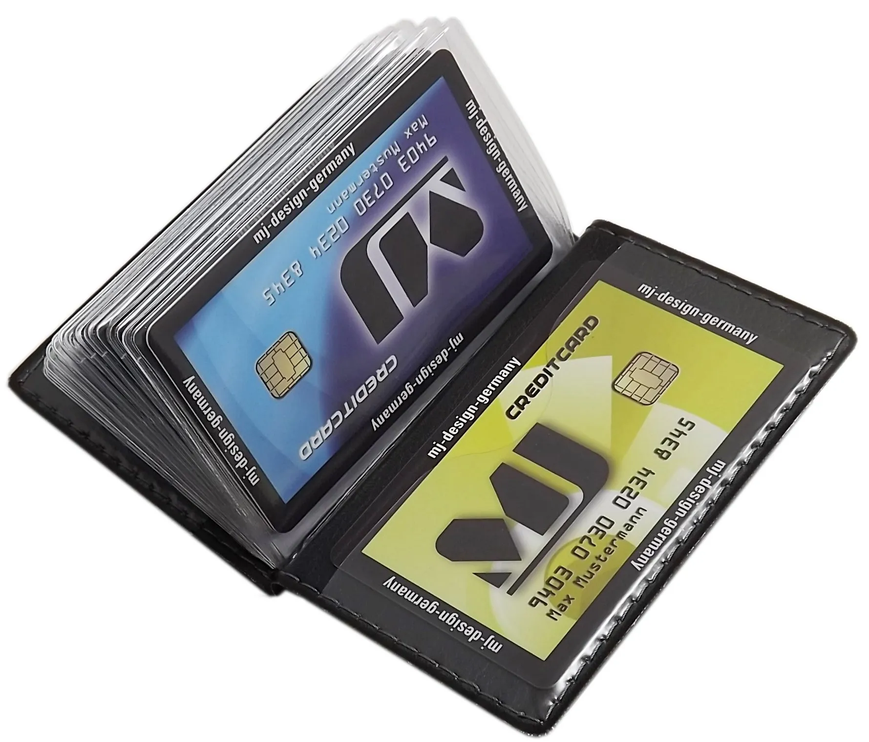 myledershop Porta carte di credito con 12 scomparti MJ-Design-Germany Made in UE in diversi colori e designs (Design 2 / Nero) - immagine 5
