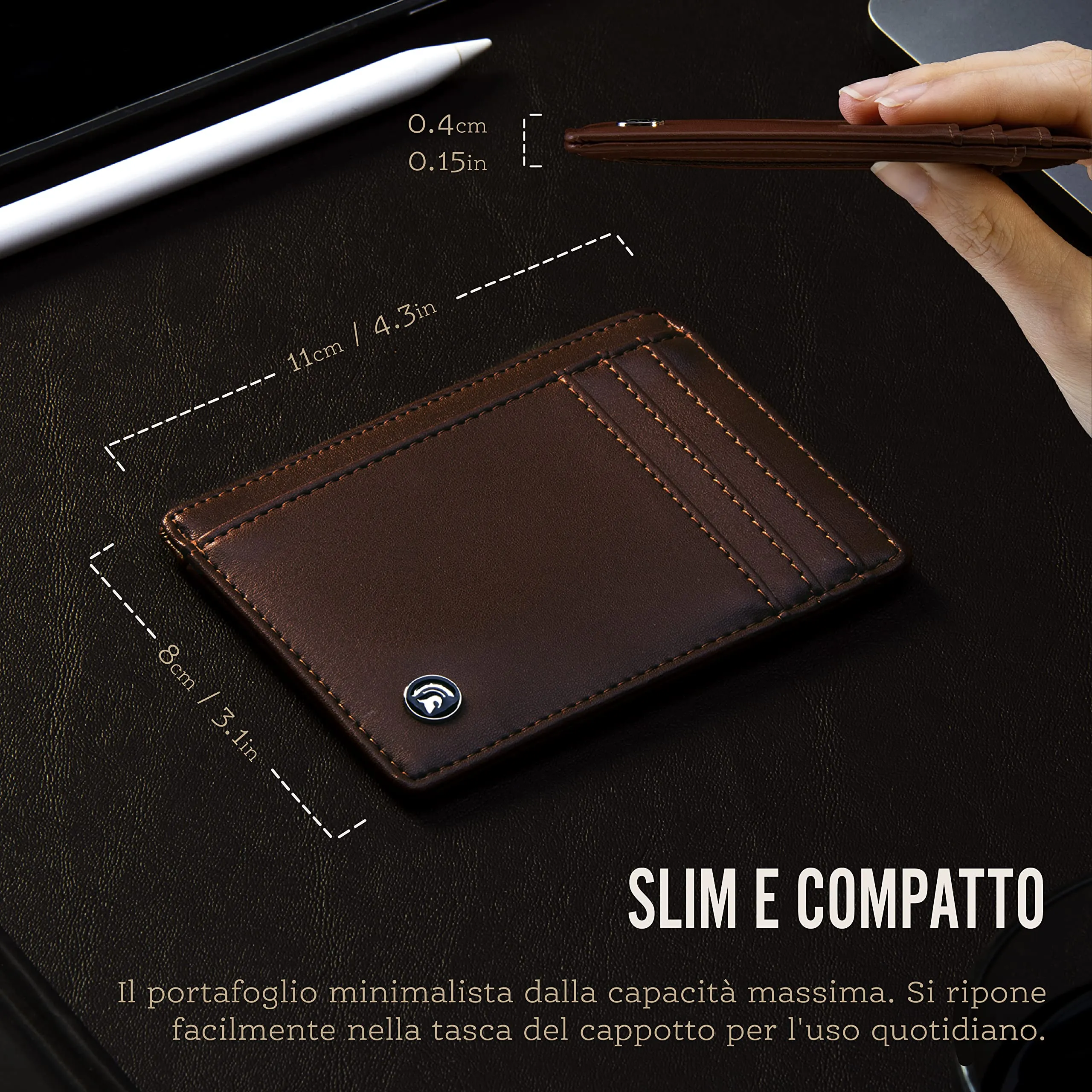 POWR - Portatessere Uomo - Portafoglio Uomo Slim - Porta Badge RFID - Porta Carte Di Credito Uomo - Mini Wallet Tascabile - Portaschede Sottile - Smart Card Holder Wallet - immagine 2
