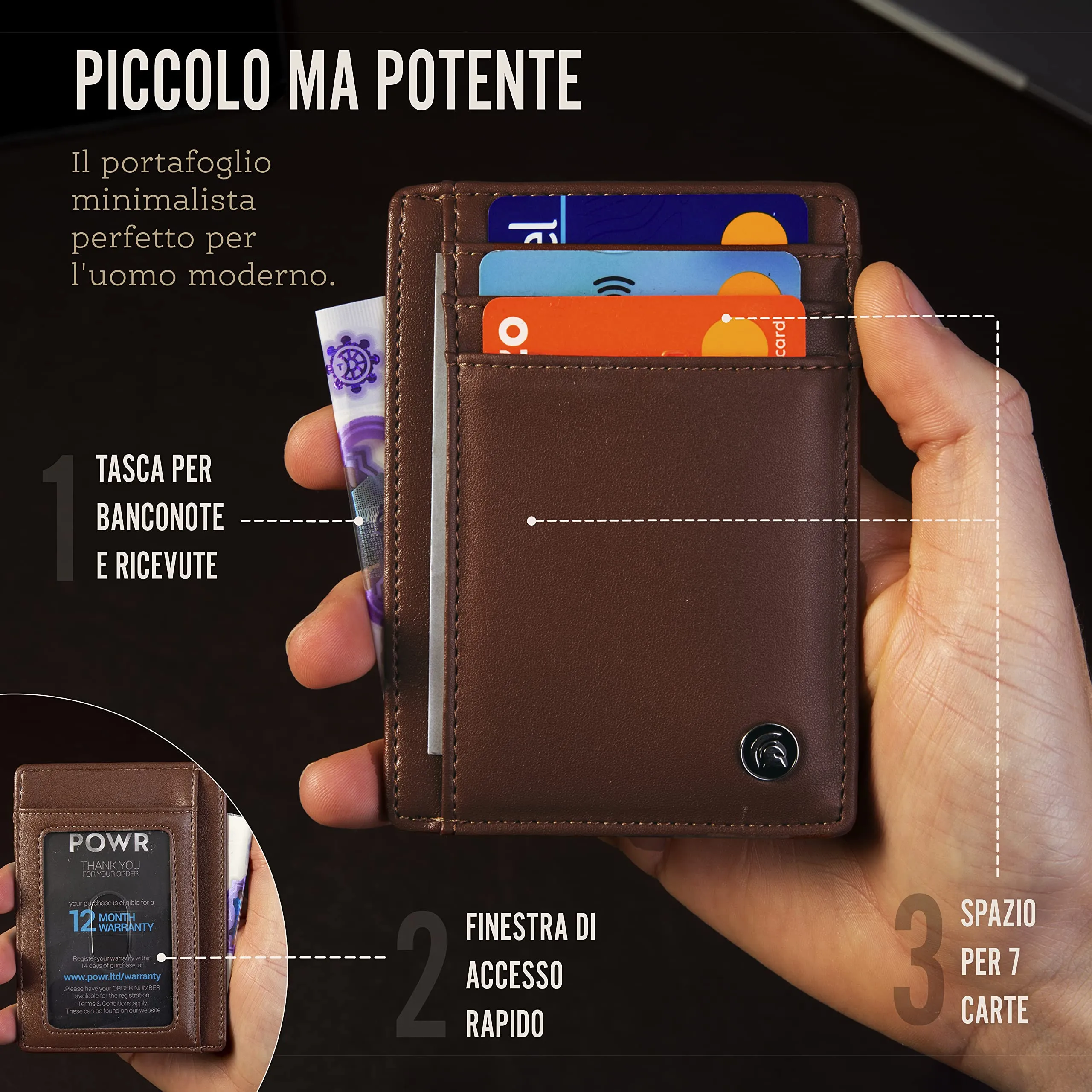 POWR - Portatessere Uomo - Portafoglio Uomo Slim - Porta Badge RFID - Porta Carte Di Credito Uomo - Mini Wallet Tascabile - Portaschede Sottile - Smart Card Holder Wallet - immagine 4