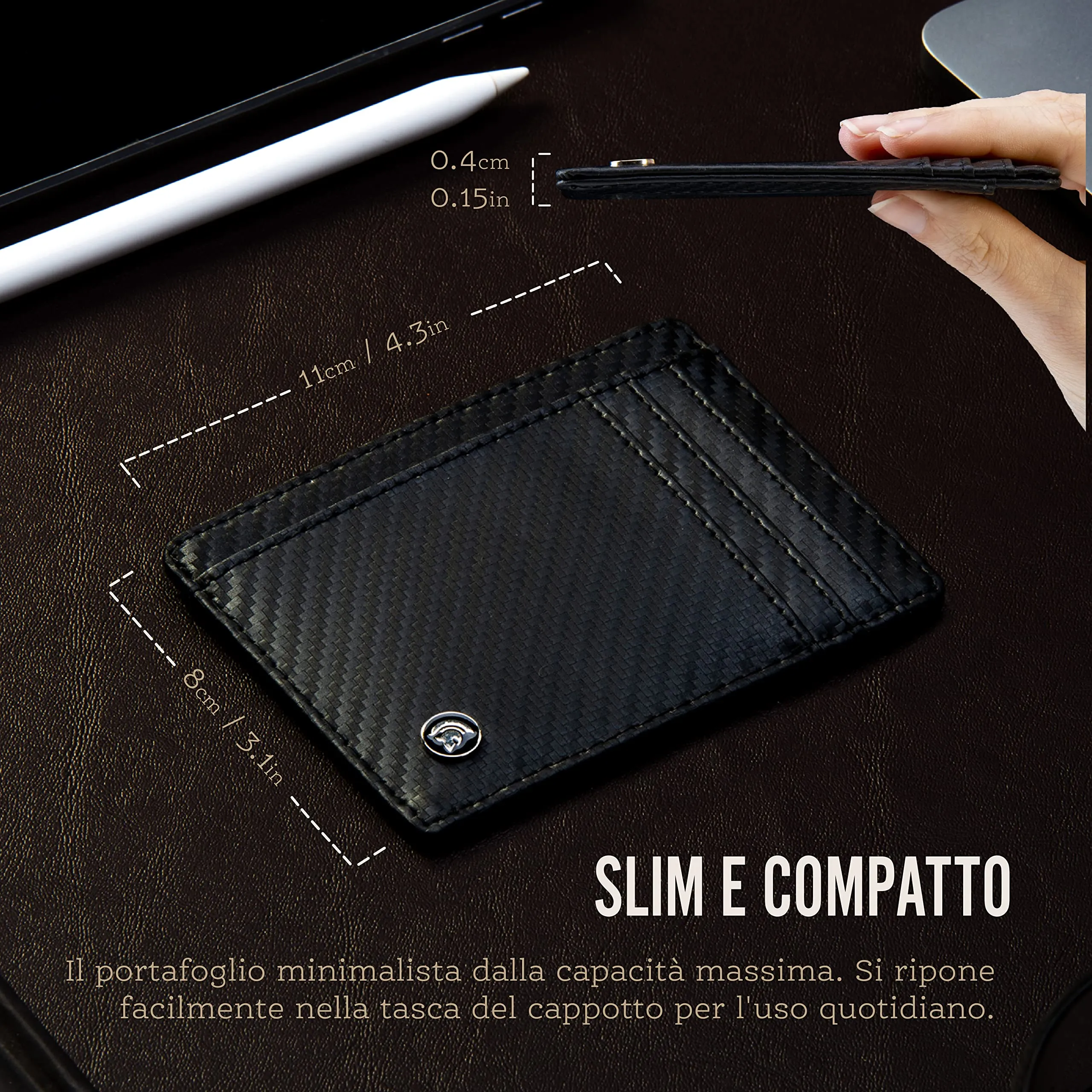 POWR - Portatessere Uomo - Portafoglio Uomo Slim - Porta Badge RFID - Porta Carte Di Credito Uomo - Mini Wallet Tascabile - Portaschede Sottile - Smart Card Holder Wallet - immagine 2