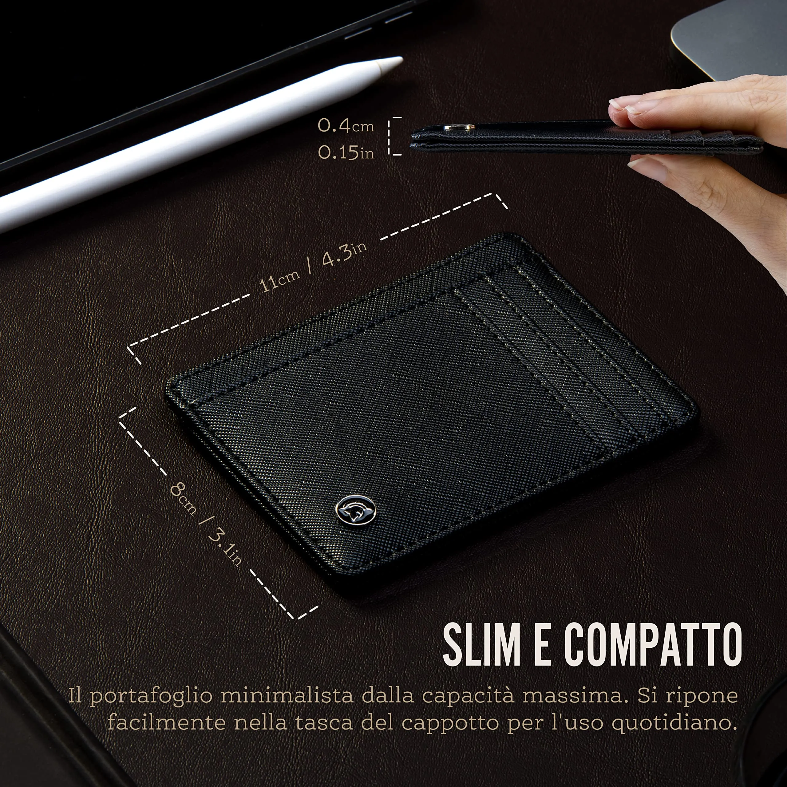 POWR - Portatessere Uomo - Portafoglio Uomo Slim - Porta Badge RFID - Porta Carte Di Credito Uomo - Mini Wallet Tascabile - Portaschede Sottile - Smart Card Holder Wallet - immagine 2