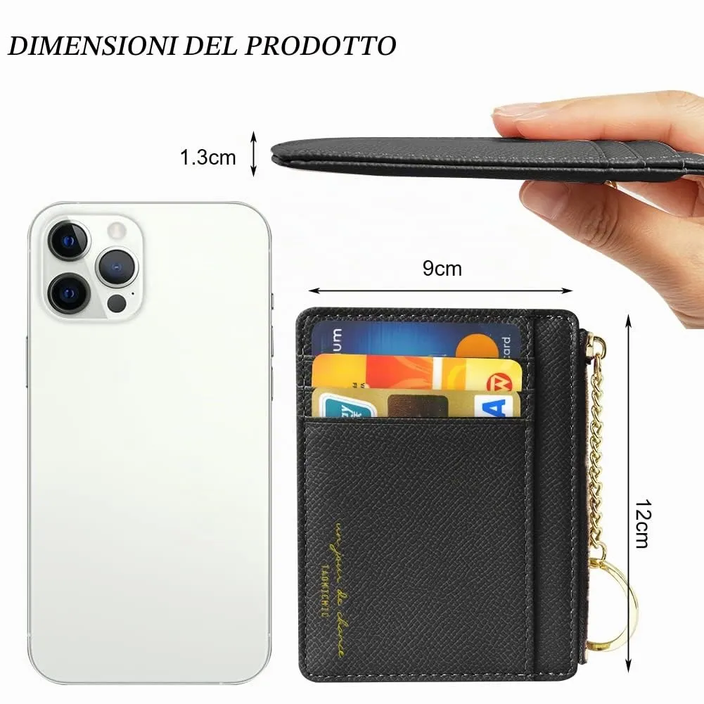 URAQT Portafoglio da donna, mini portafoglio in pelle PU, per uomo e donna, piccolo portafoglio con 8 scomparti per carte di credito, sottile portafoglio corto (nero) - immagine 2