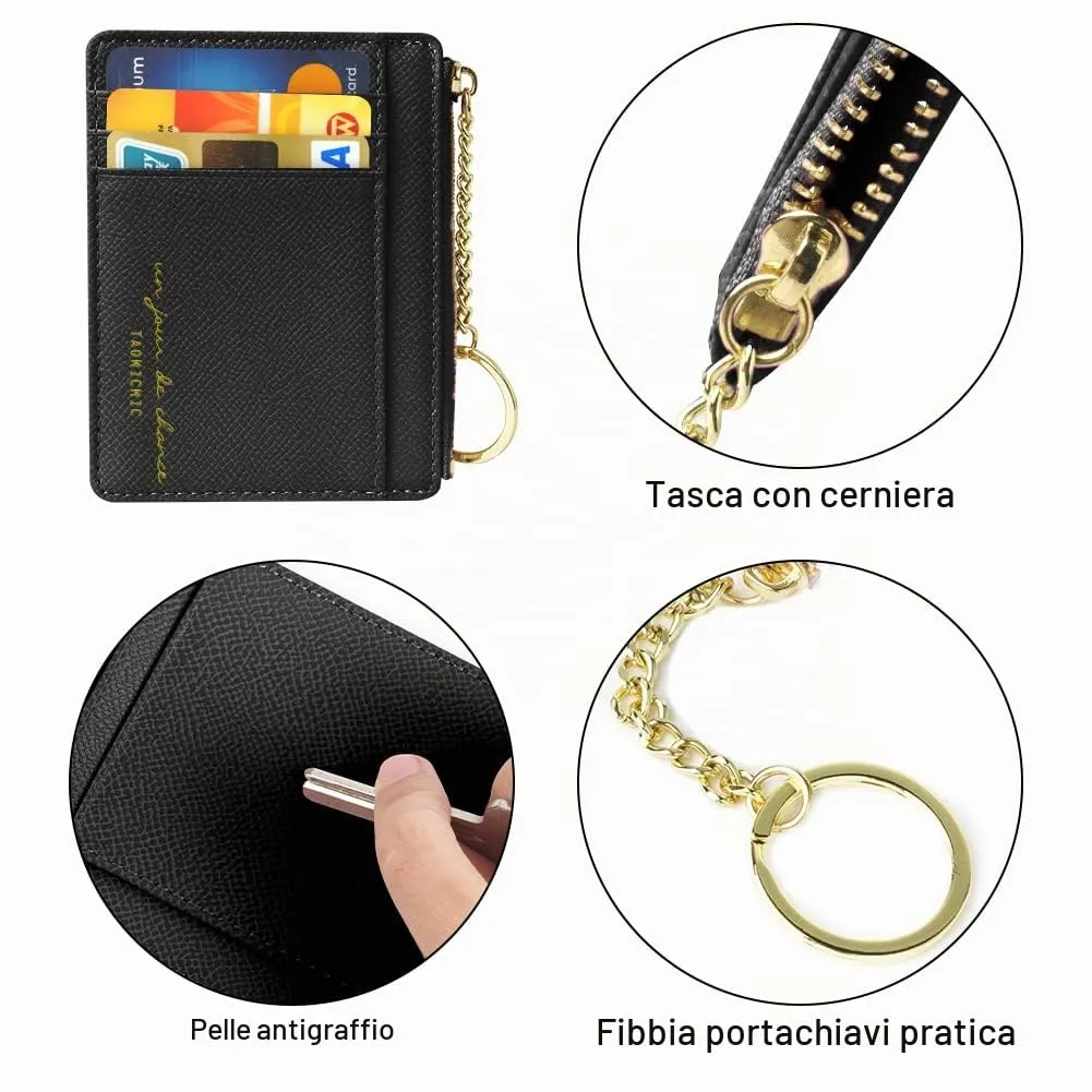 URAQT Portafoglio da donna, mini portafoglio in pelle PU, per uomo e donna, piccolo portafoglio con 8 scomparti per carte di credito, sottile portafoglio corto (nero) - immagine 3