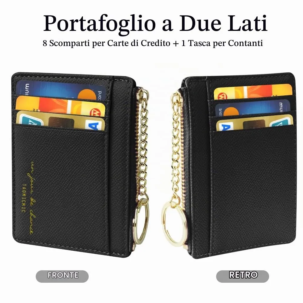 URAQT Portafoglio da donna, mini portafoglio in pelle PU, per uomo e donna, piccolo portafoglio con 8 scomparti per carte di credito, sottile portafoglio corto (nero) - immagine 4