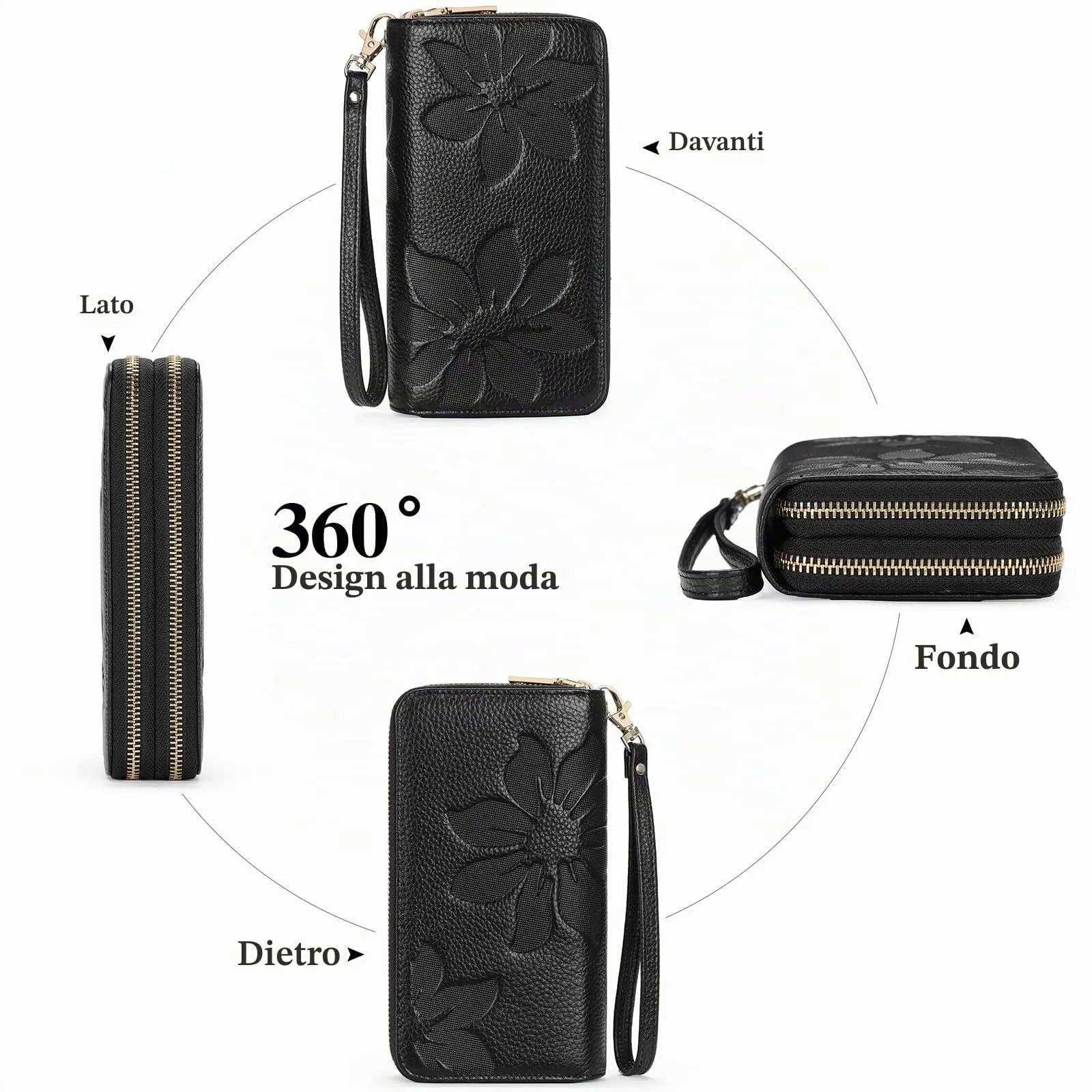 GOIACII Portafoglio Donna Grande Capacità Doppia Cerniera Porta Carta di Credito Portafogli da Donna in Pelle con Blocco RFID Telefono Wristlet - immagine 5