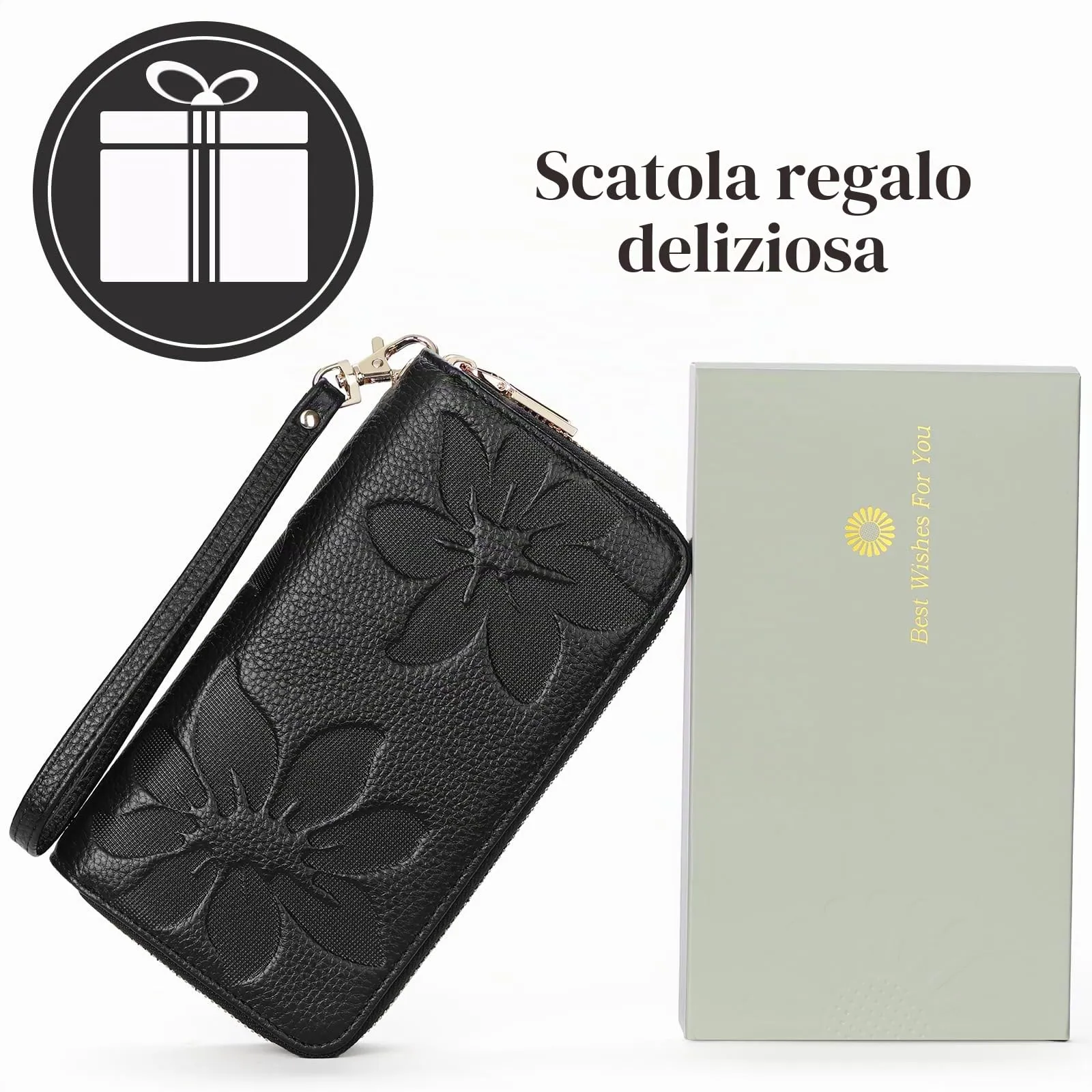 GOIACII Portafoglio Donna Grande Capacità Doppia Cerniera Porta Carta di Credito Portafogli da Donna in Pelle con Blocco RFID Telefono Wristlet - immagine 7