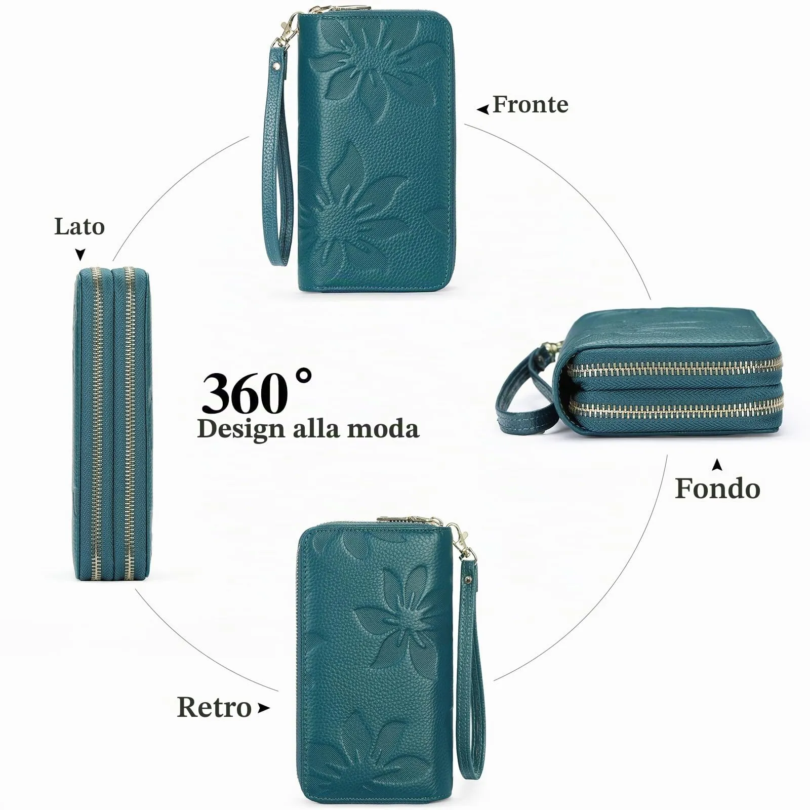 GOIACII Portafoglio Donna Grande Capacità Doppia Cerniera Porta Carta di Credito Portafogli da Donna in Pelle con Blocco RFID Telefono Wristlet - immagine 5
