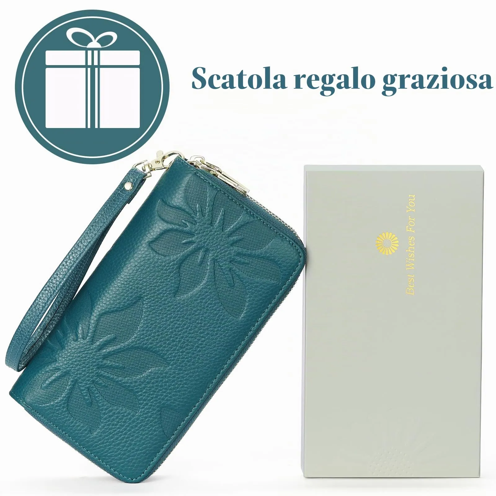 GOIACII Portafoglio Donna Grande Capacità Doppia Cerniera Porta Carta di Credito Portafogli da Donna in Pelle con Blocco RFID Telefono Wristlet - immagine 7